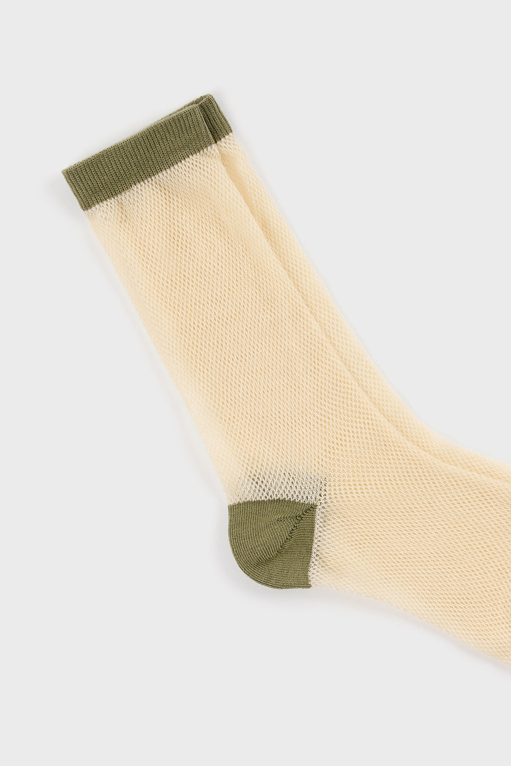 Cream mesh khaki trim socks_4