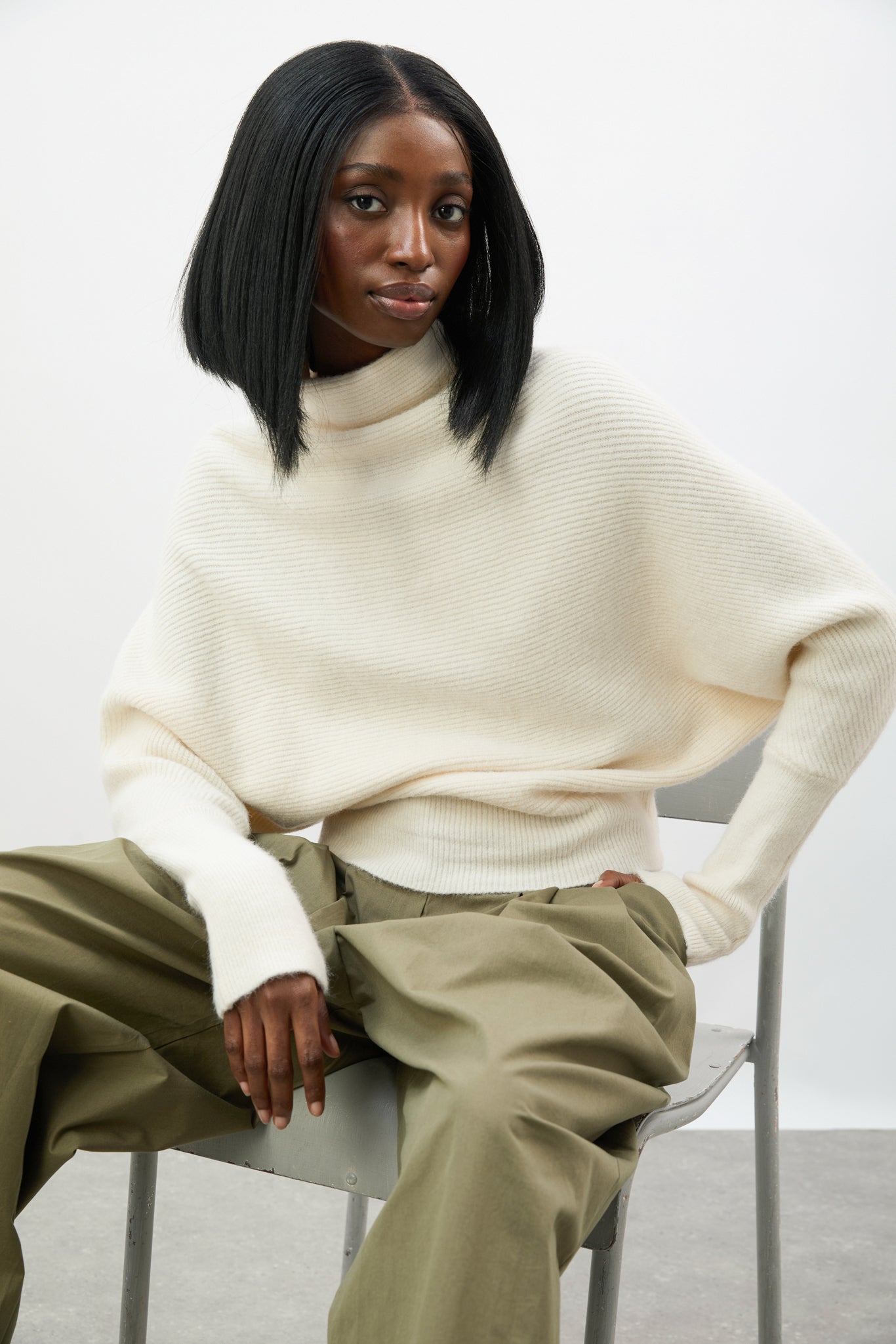 Cream wool blend horizontal ribbed knit top_1