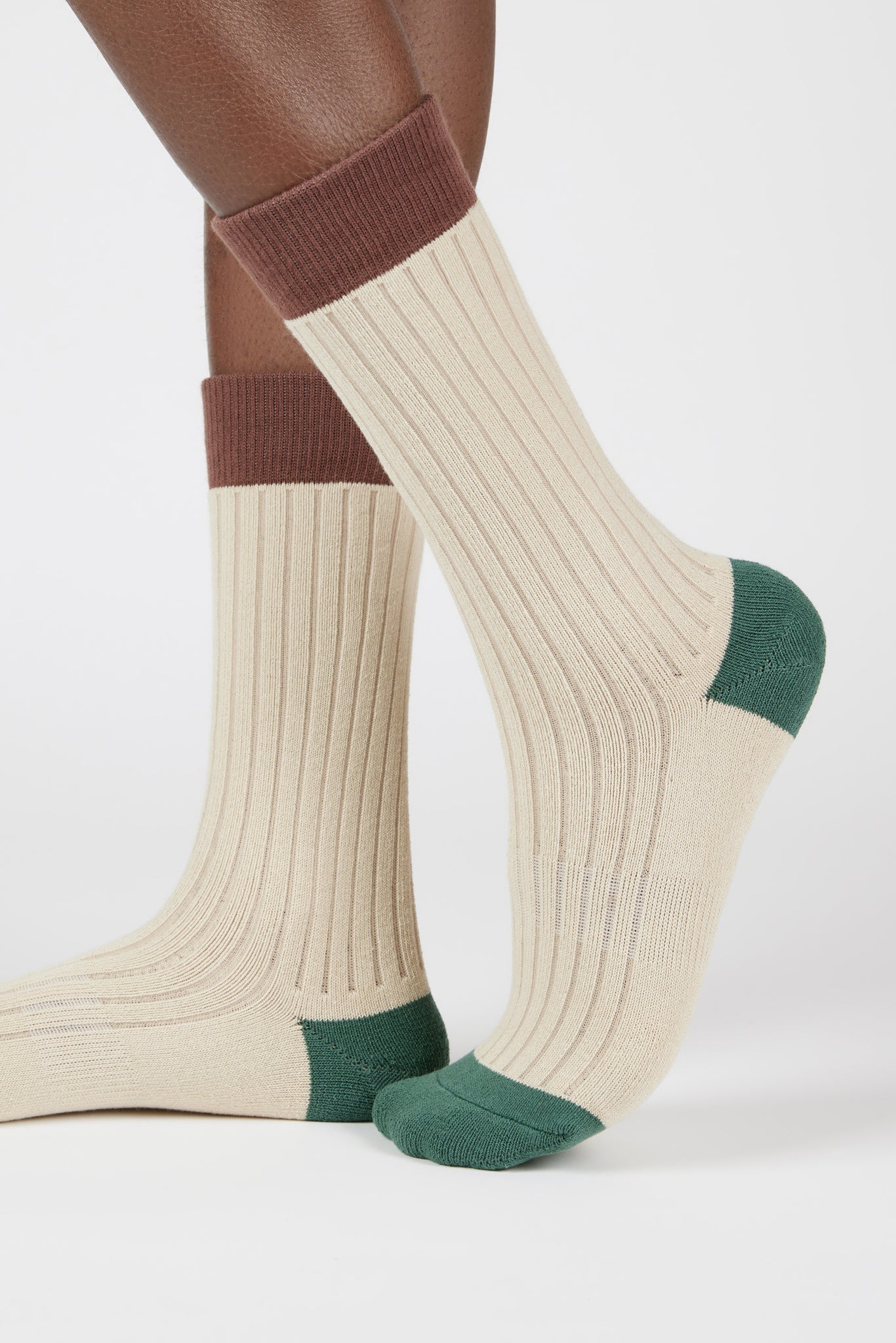 Cream ribbed tricolour block socks_1