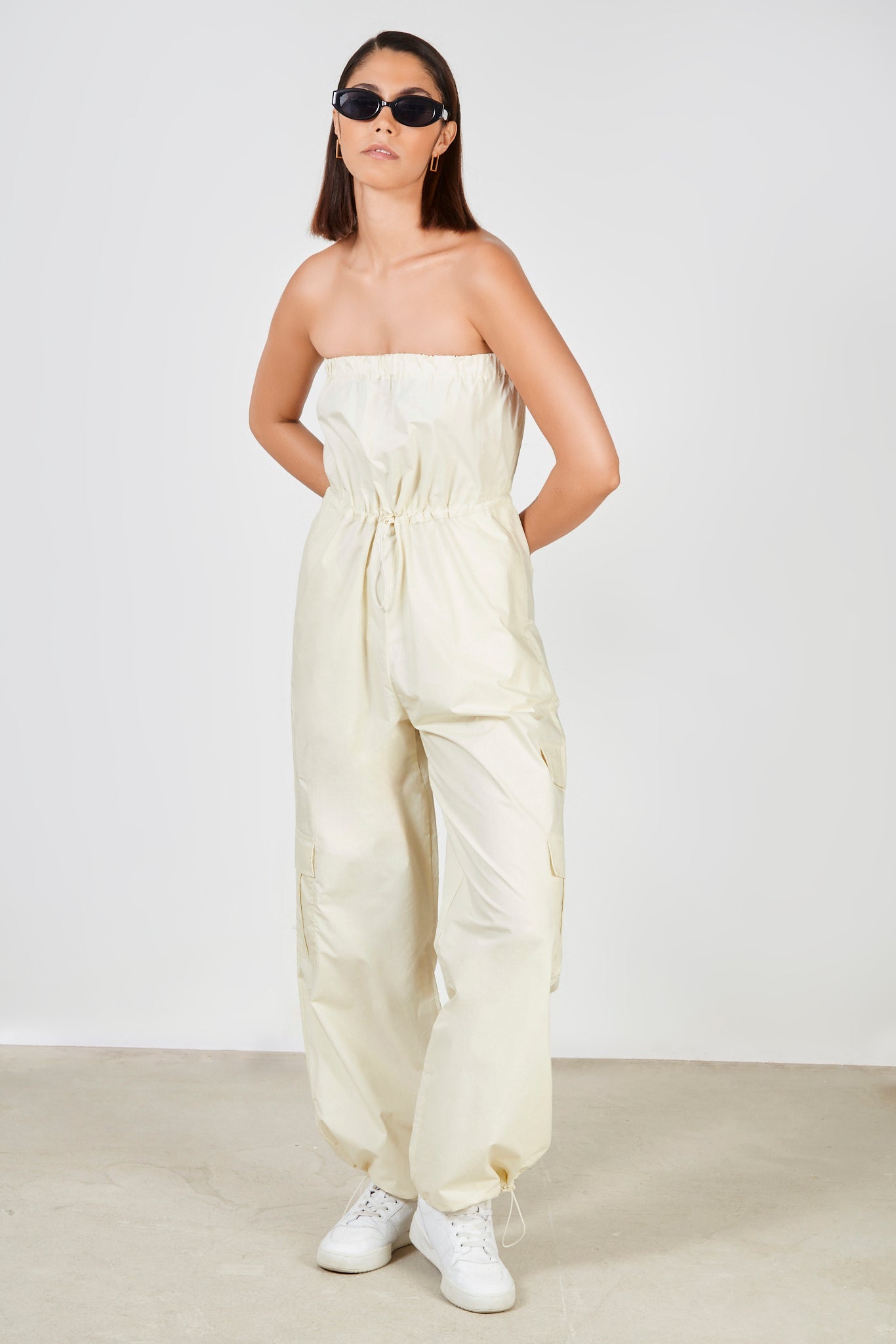 Cream strapless cinch waist jumpsuit_2