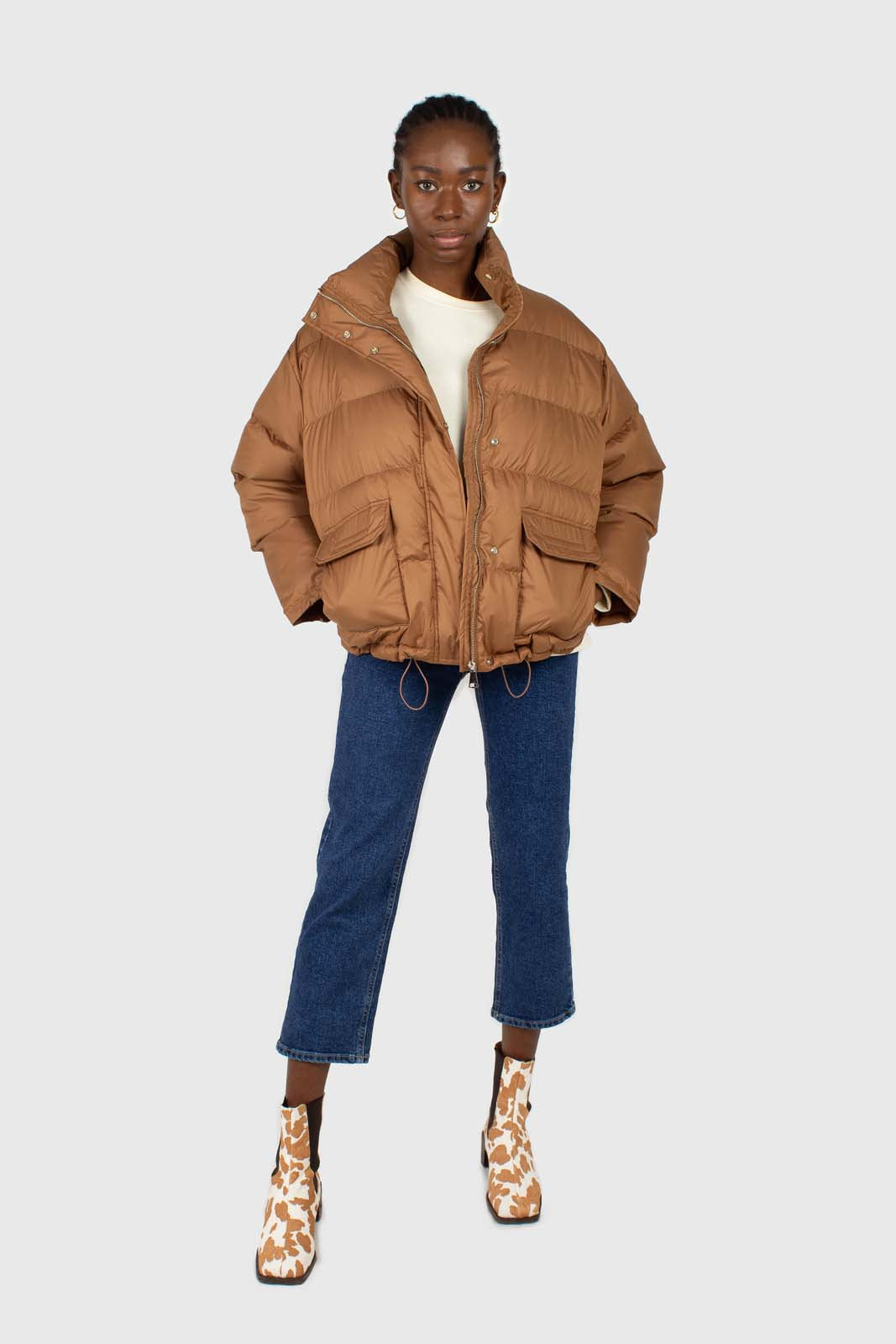 Cream vegan leather contrast sleeve sweatshirt_5