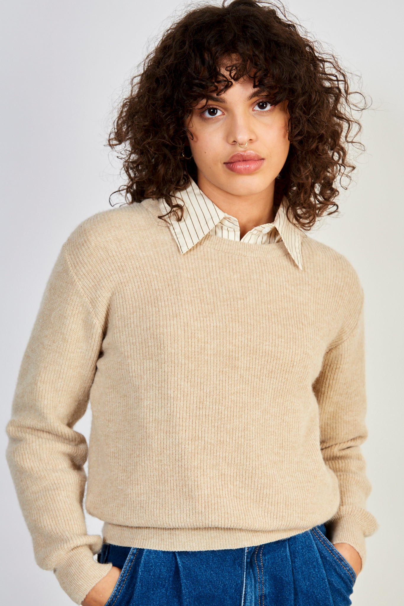 Dark beige alpaca blend ribbed jumper_2