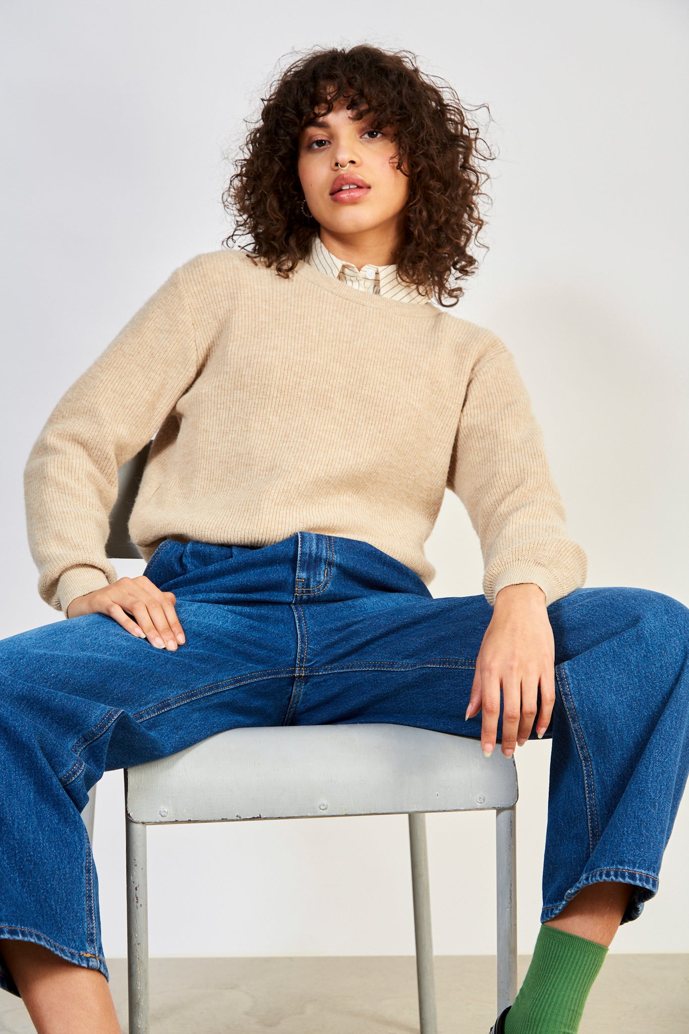 Dark beige alpaca blend ribbed jumper_1