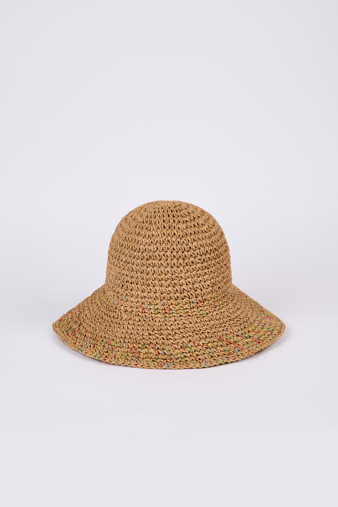 Dark beige rainbow fleck trim straw hat_1