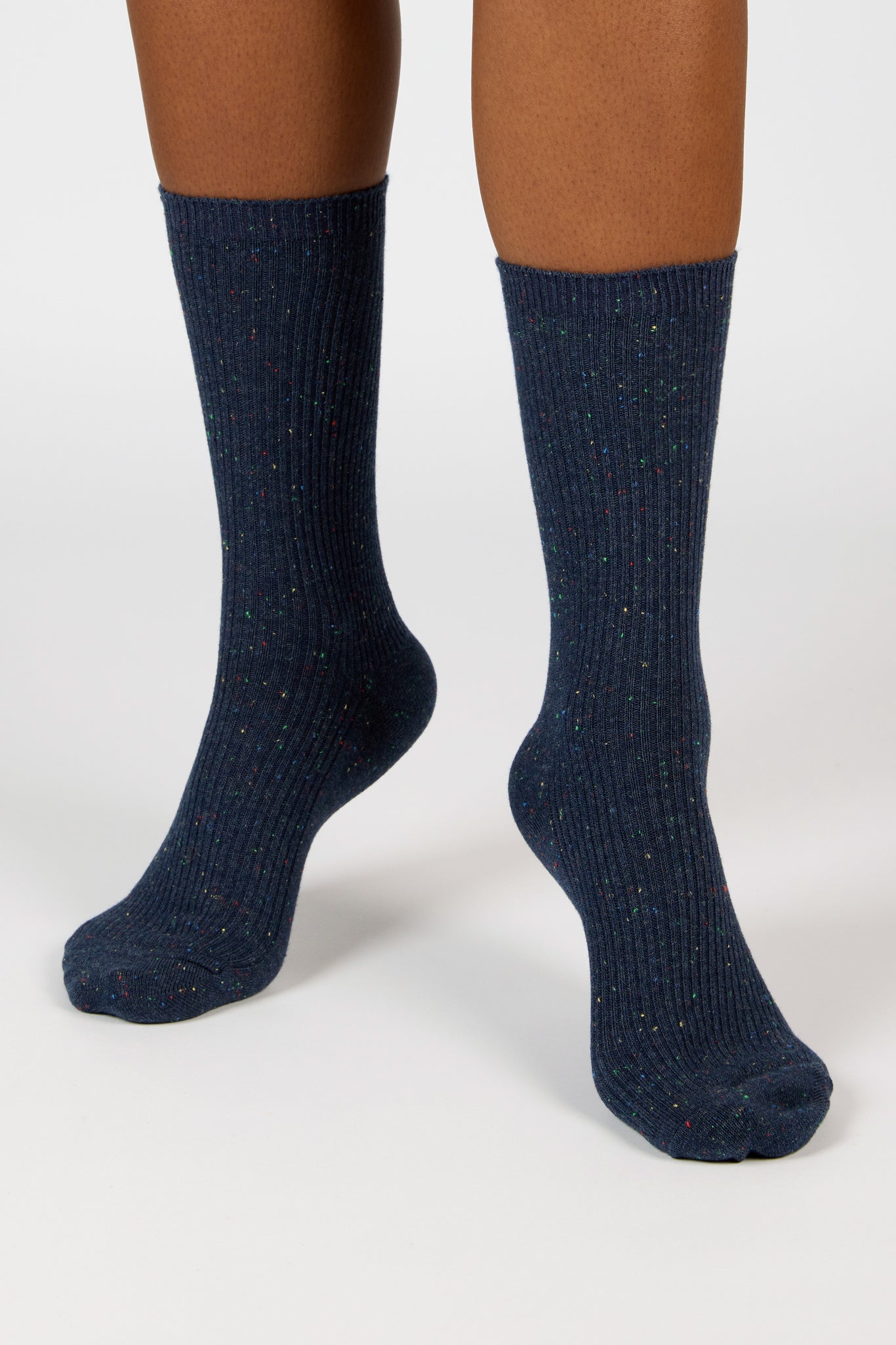 Navy blue rainbow fleck ribbed socks_4
