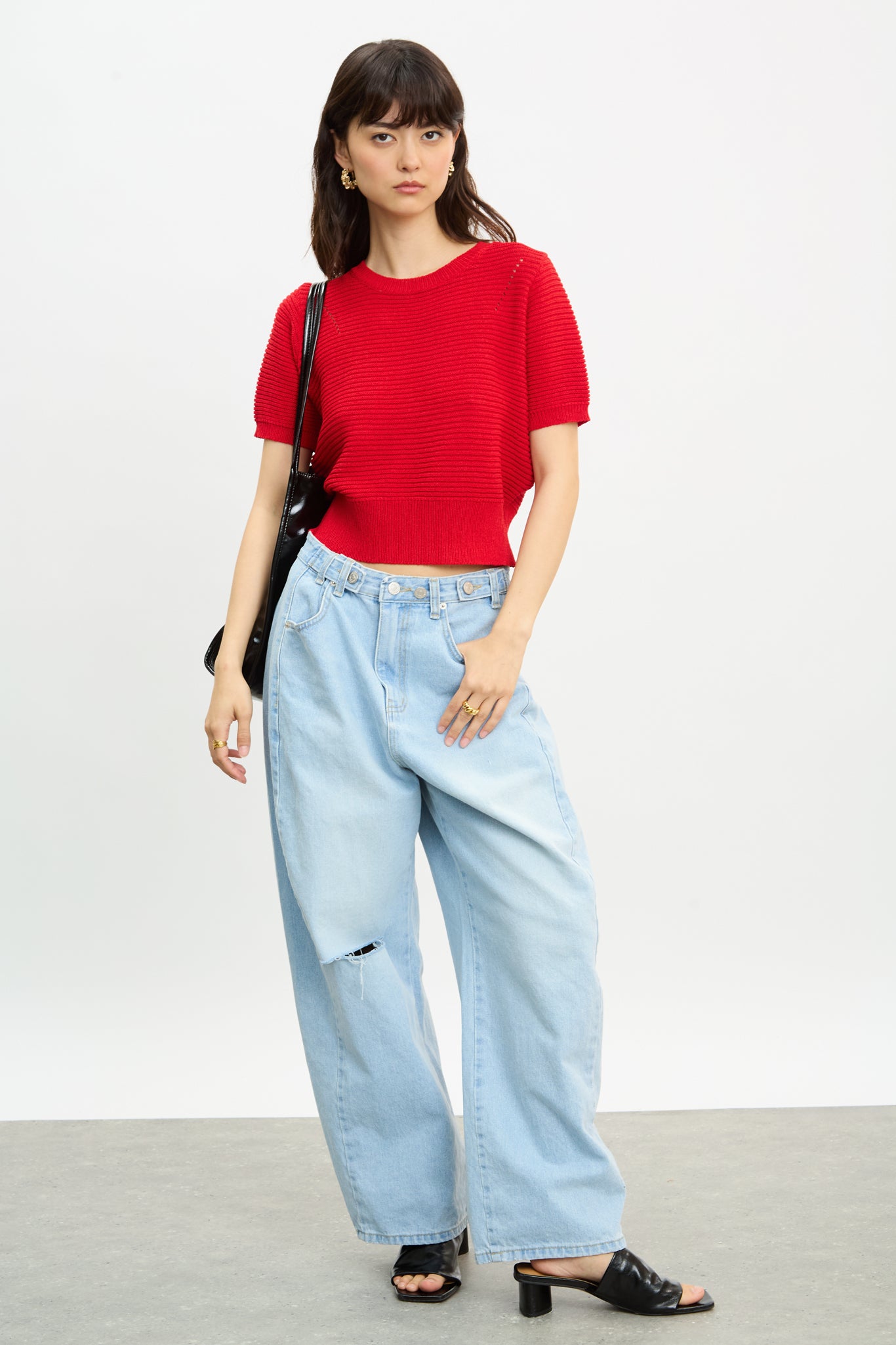 Dark blue adjustable waist balloon jeans_4