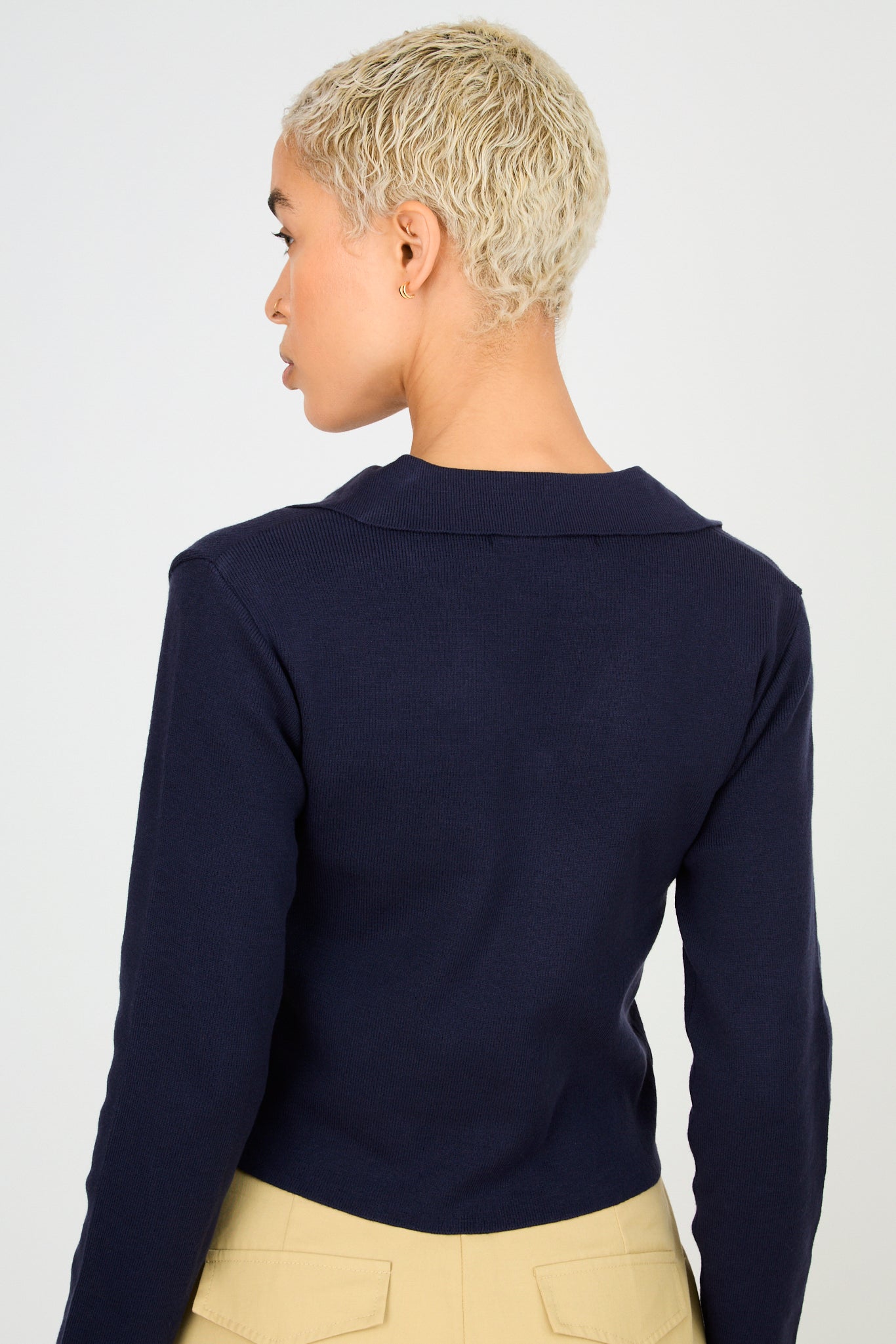 Dark blue collared tiny button cardigan_2