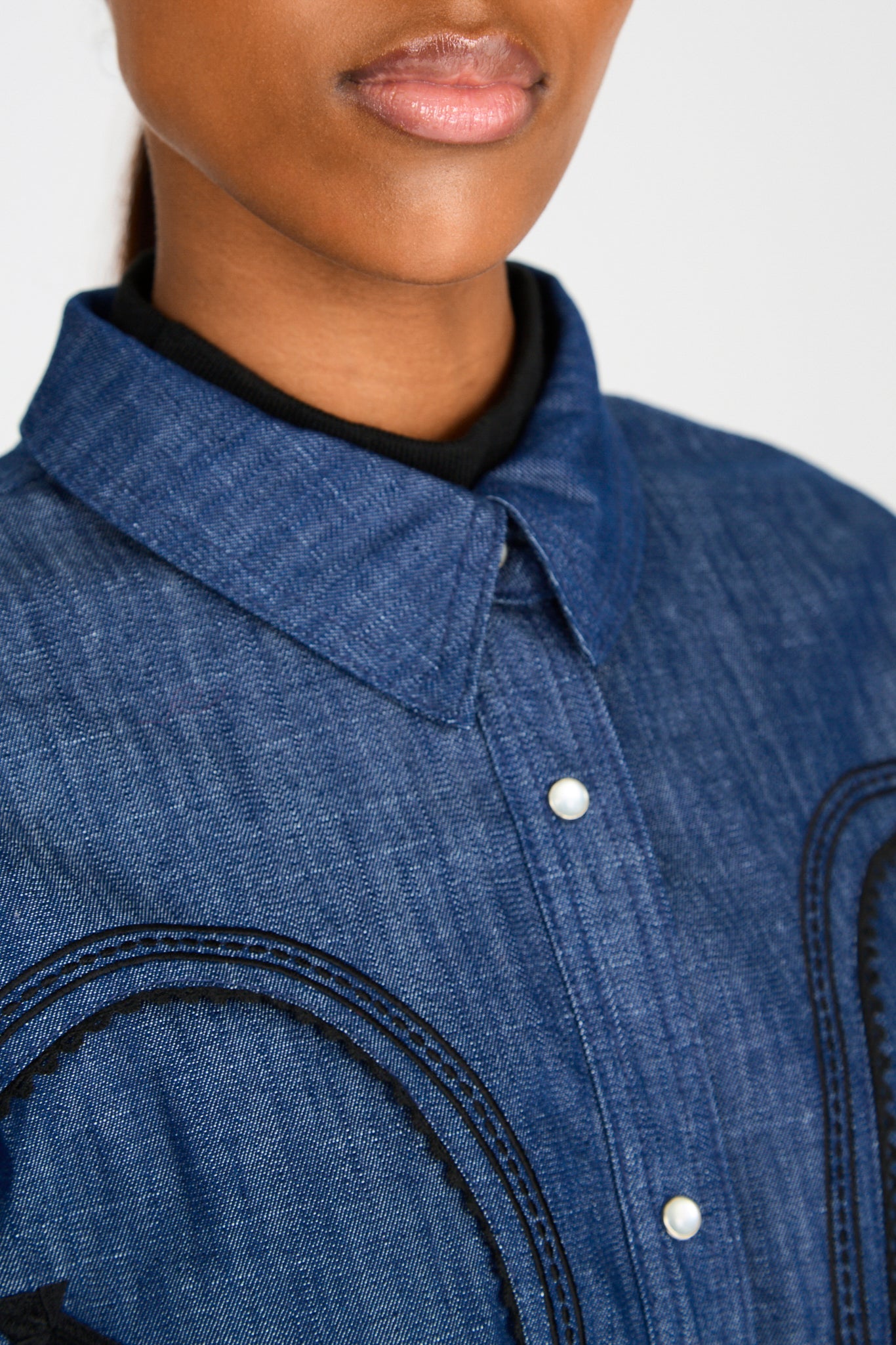 Dark blue denim western trim shirt_4