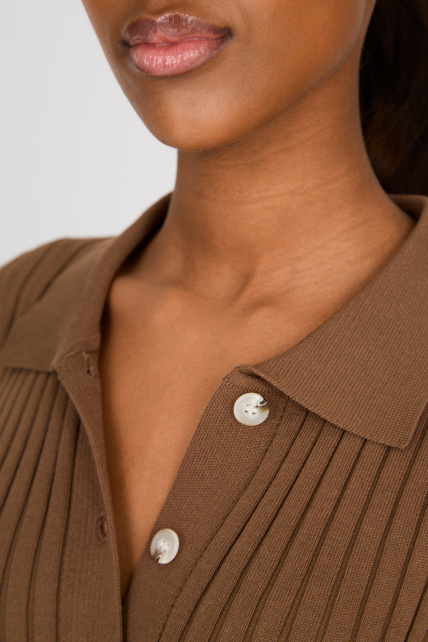 Dark brown ribbed knit button front dress_3