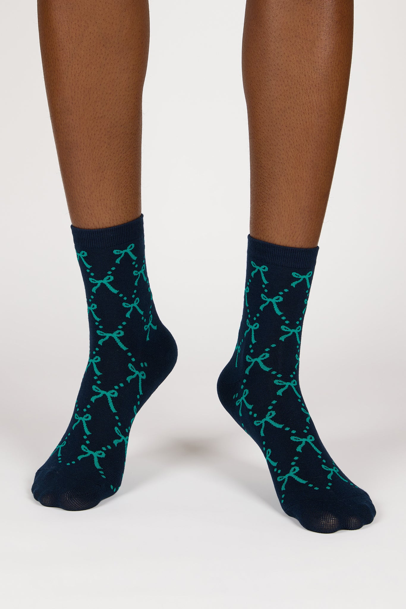 Dark green and teal ribbon and dots socks_3