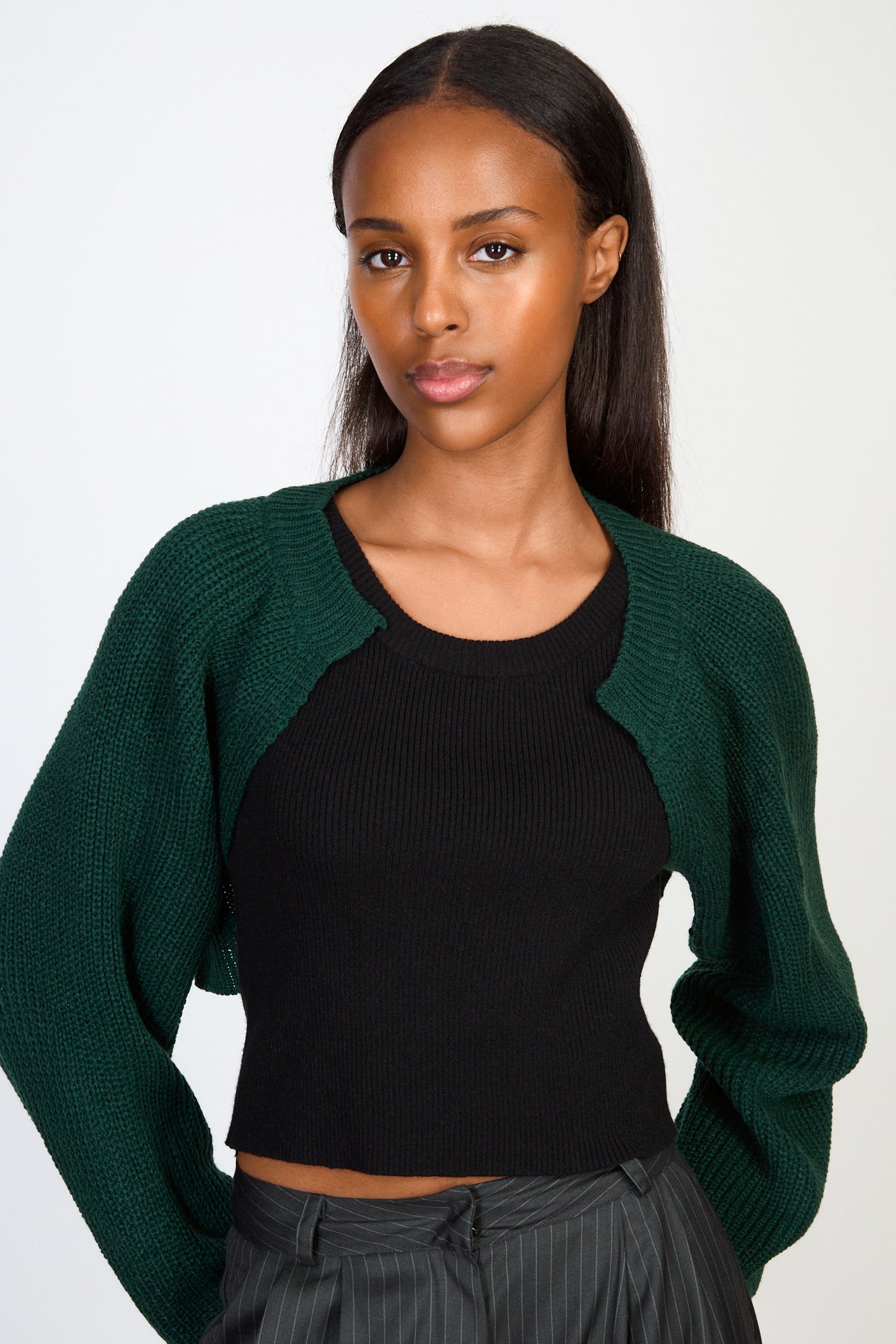 Dark green knit shrug_1
