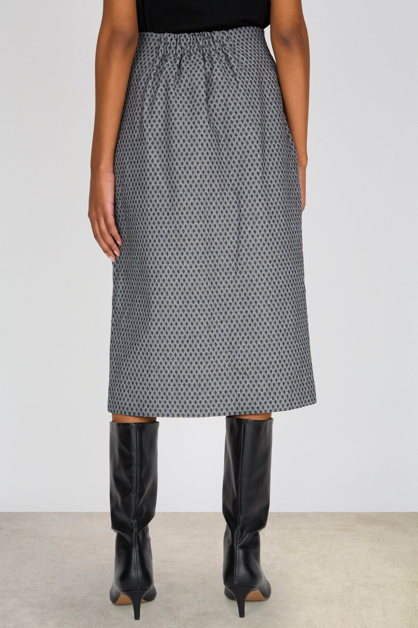 Dark grey and white textured diamond pocket front pencil skirt_2