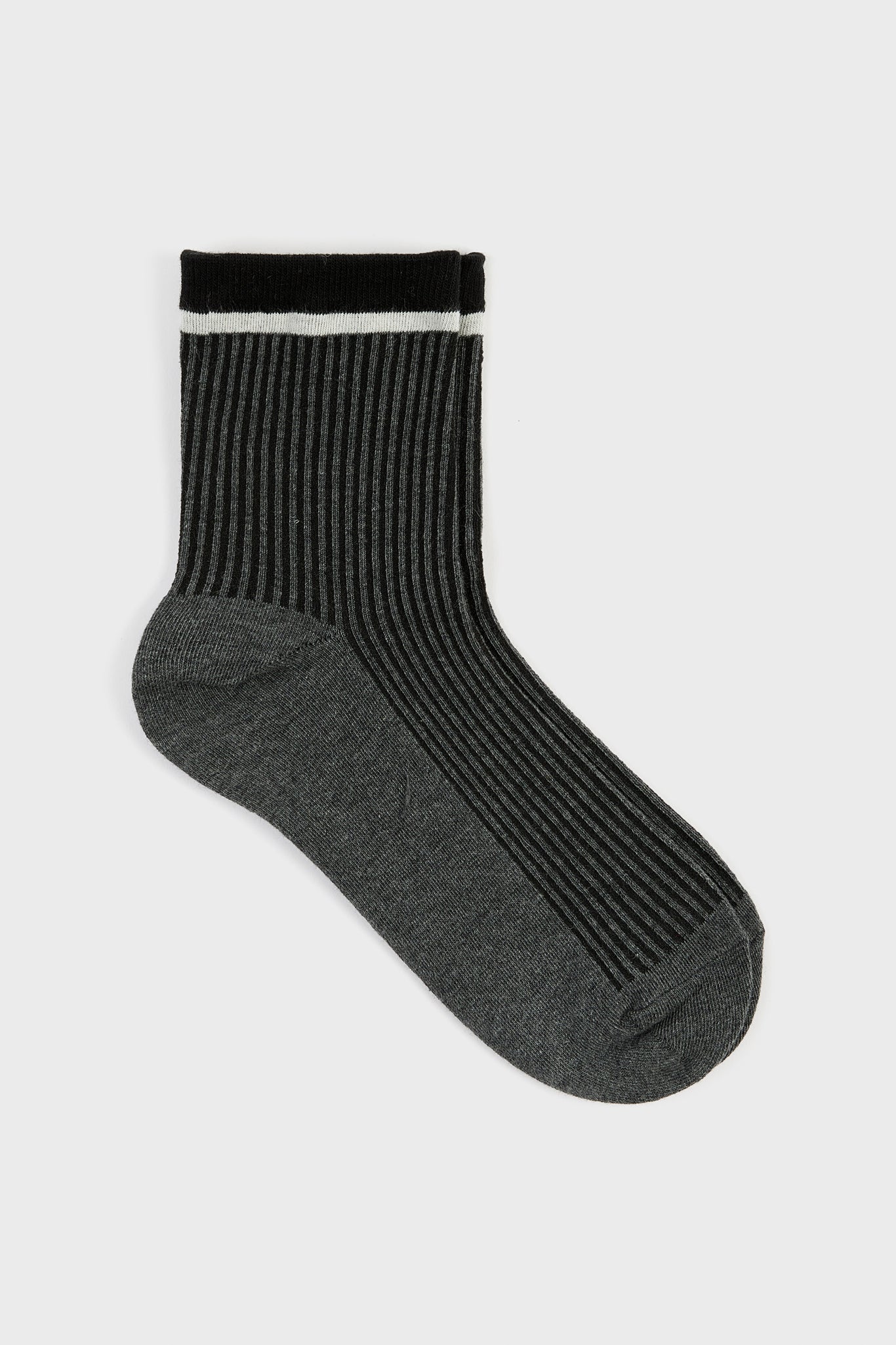 Dark grey ribbed black trim socks_1