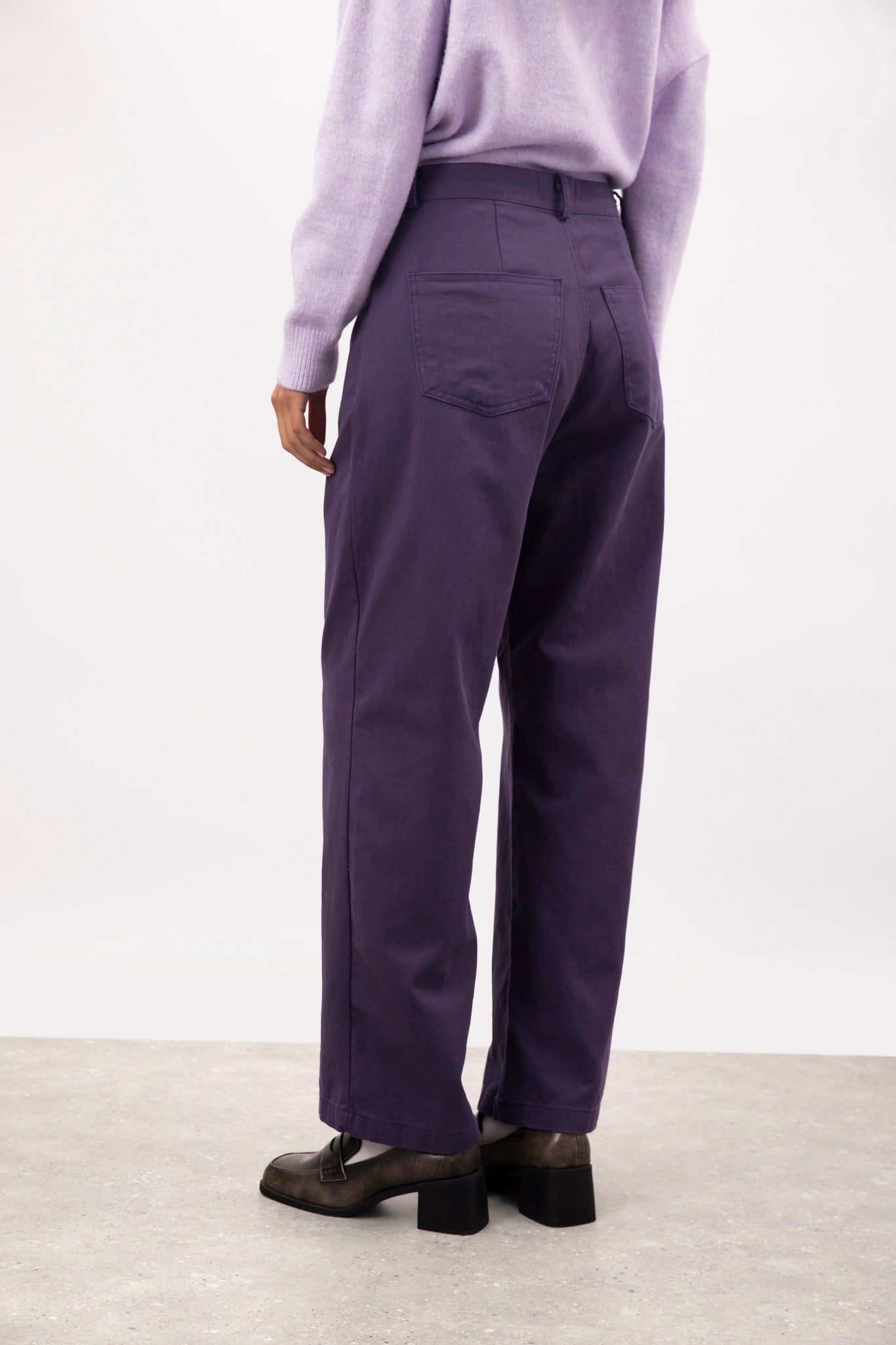 Dark purple adjustable waist double button jeans_2