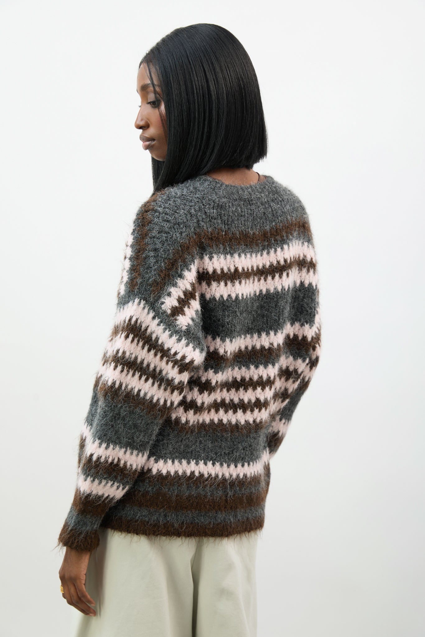 Pink grey and brown wool blend fuzzy striped jumper_2