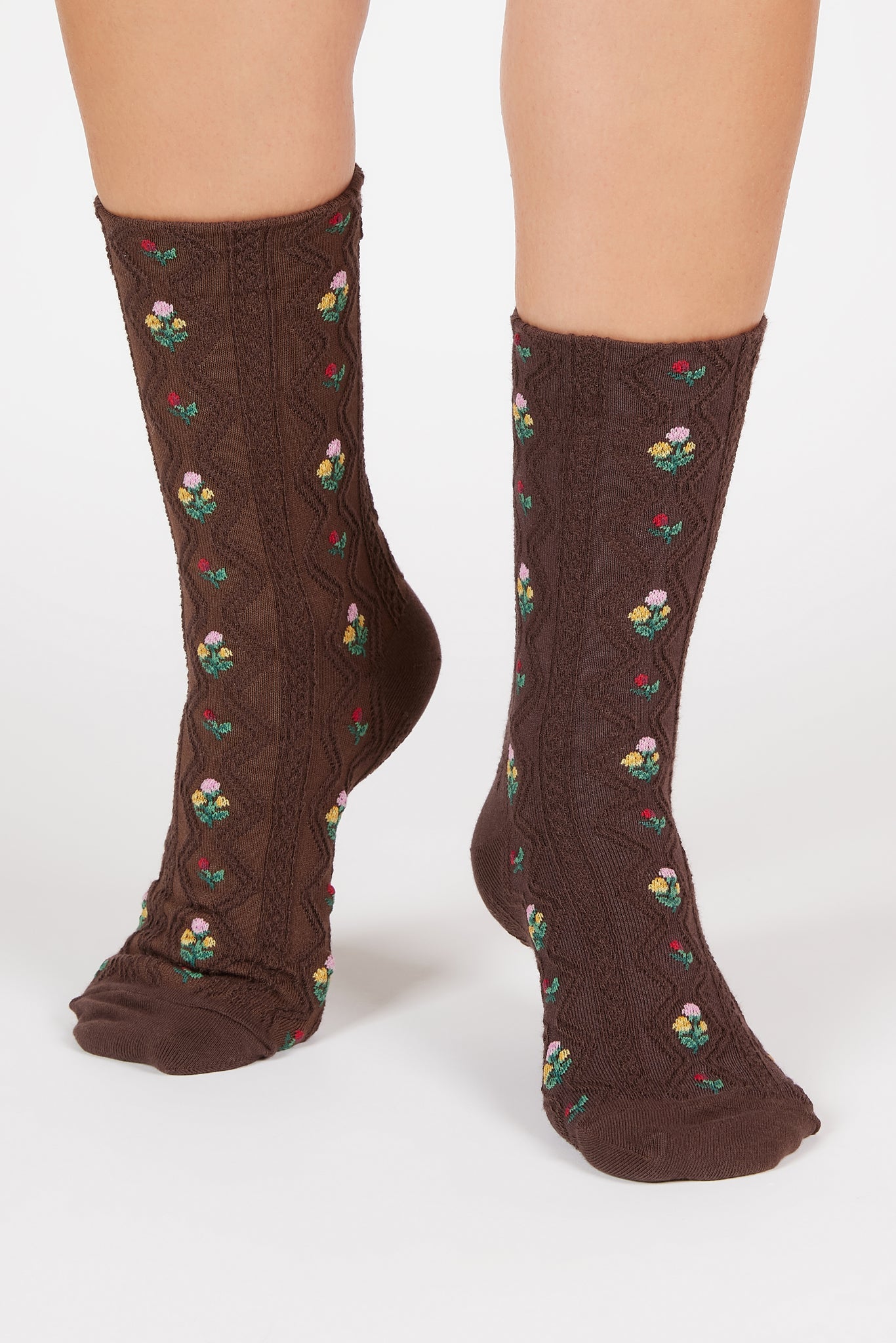 Dark brown floral garden socks_4