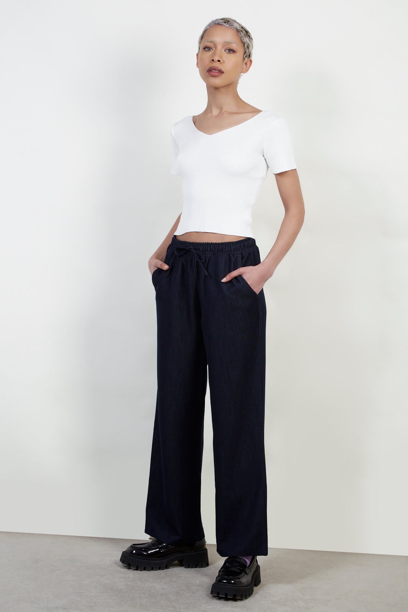 Dark denim drawstring trousers_2