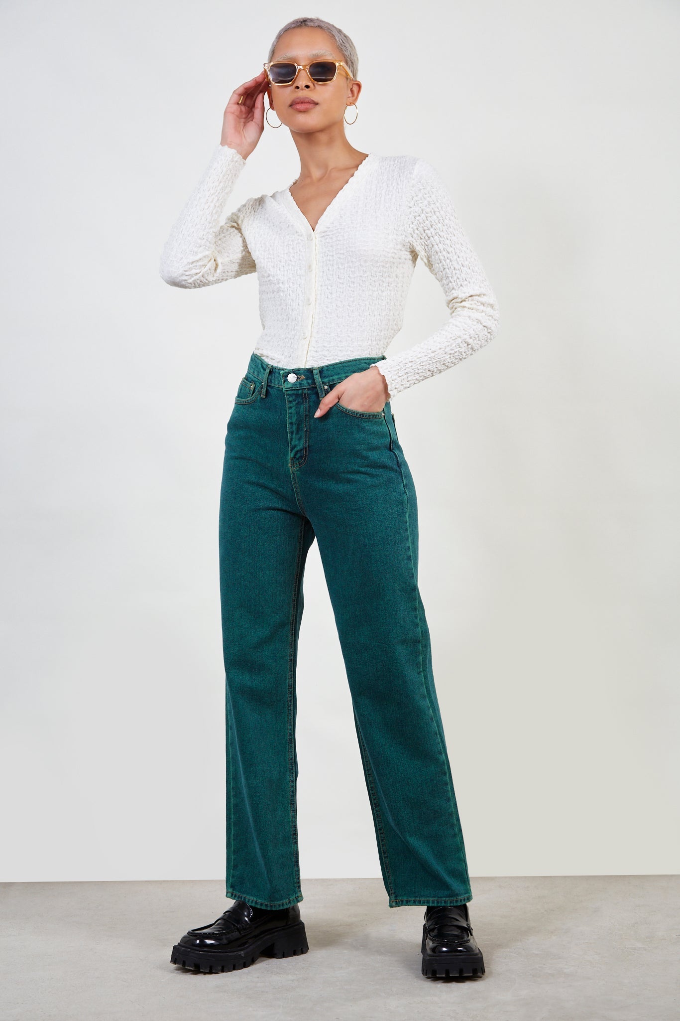 Dark green wide leg jeans_5