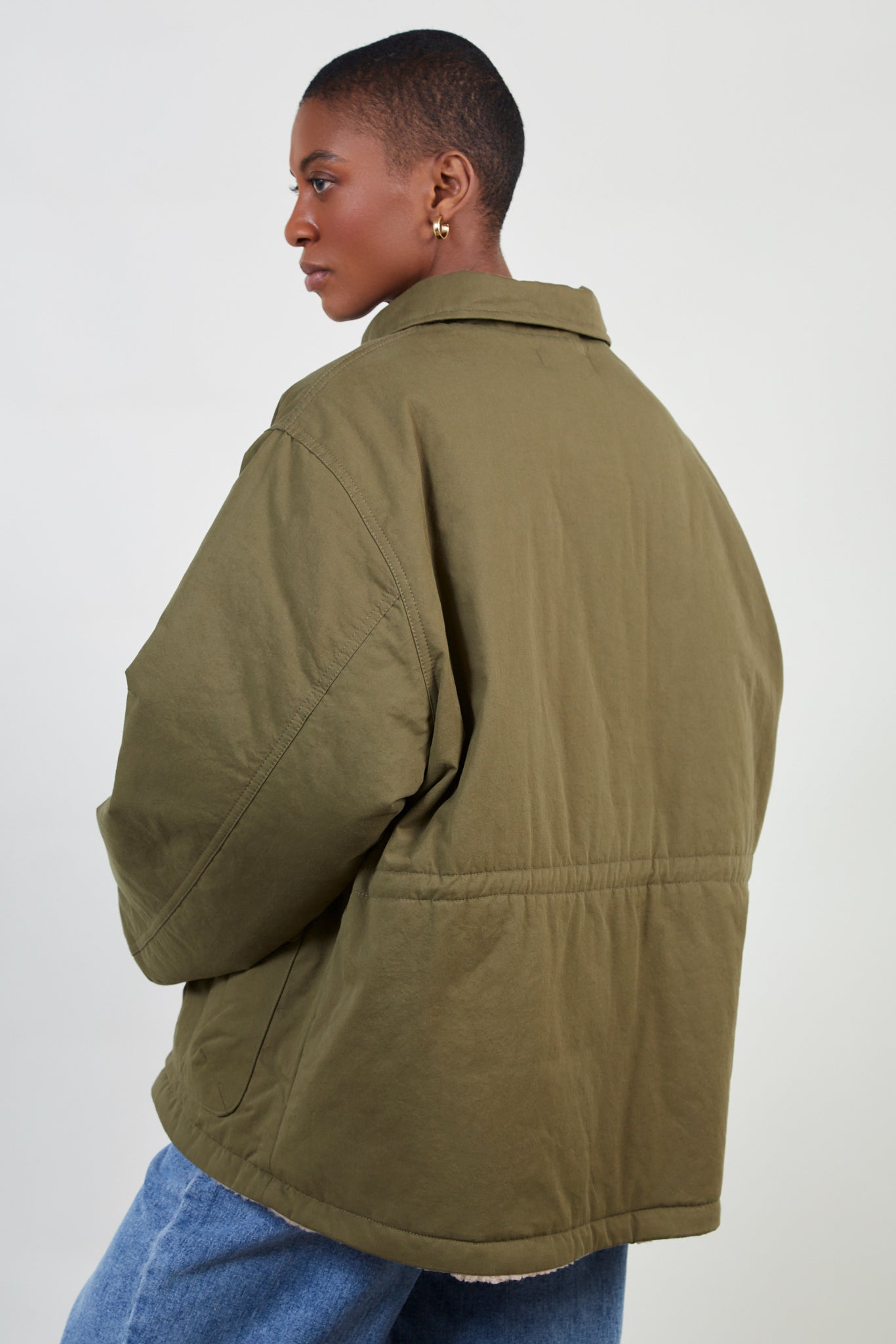 Dark khaki teddy lined cinch back parka_4