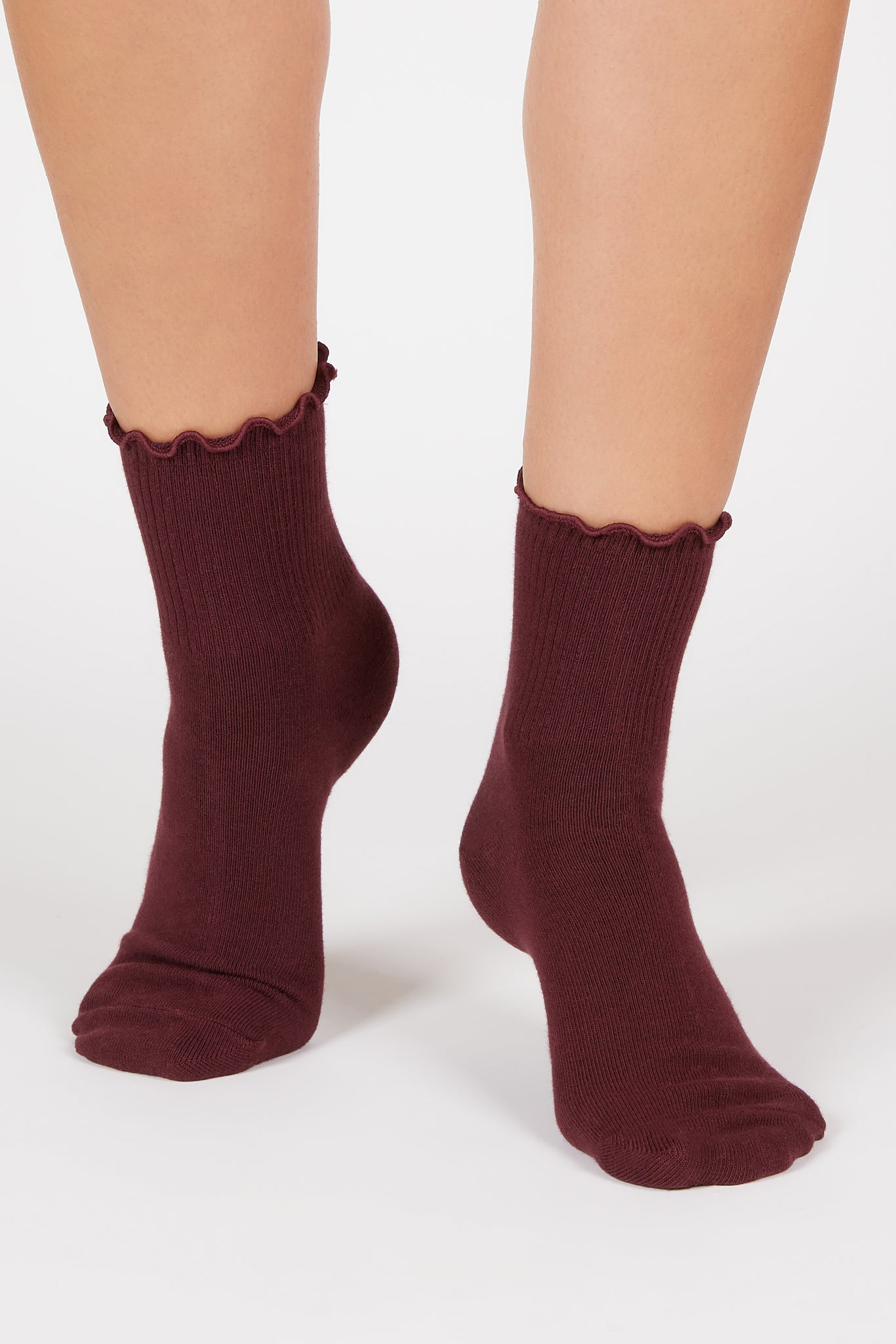 Burgundy ruffle trim socks_4