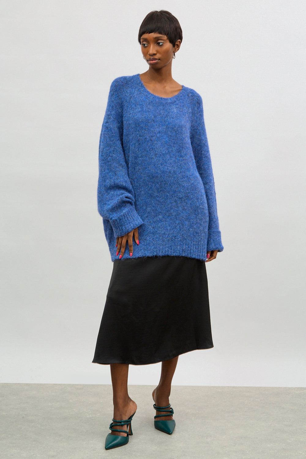 Deep blue speckled wool blend crew neck jumper_4