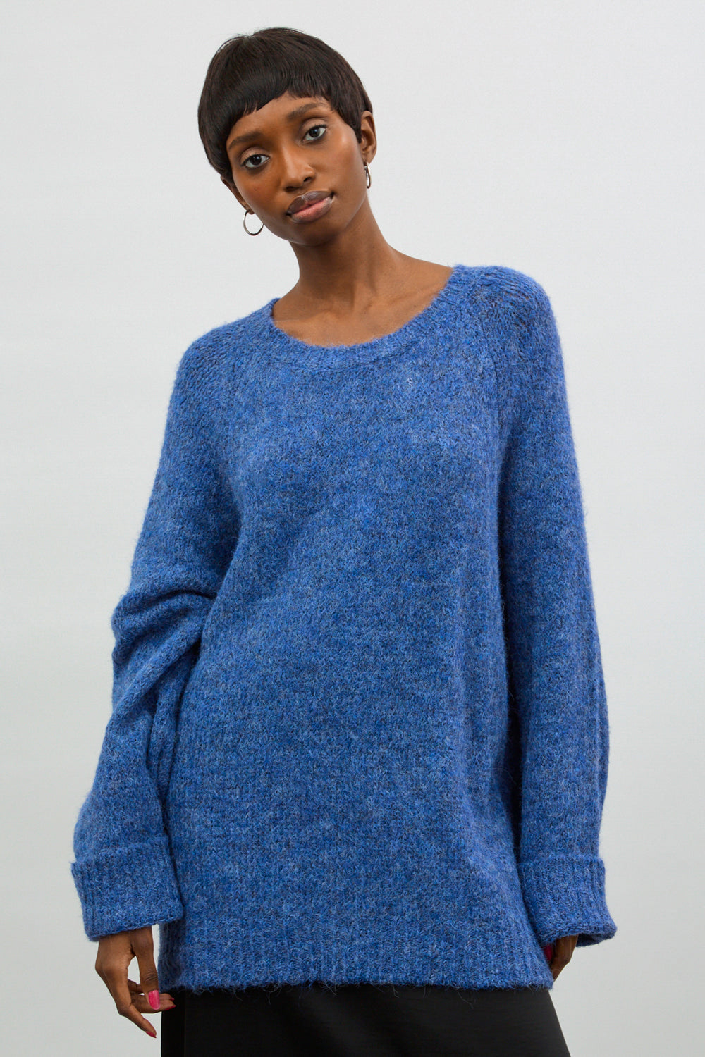 Deep blue speckled wool blend crew neck jumper_1