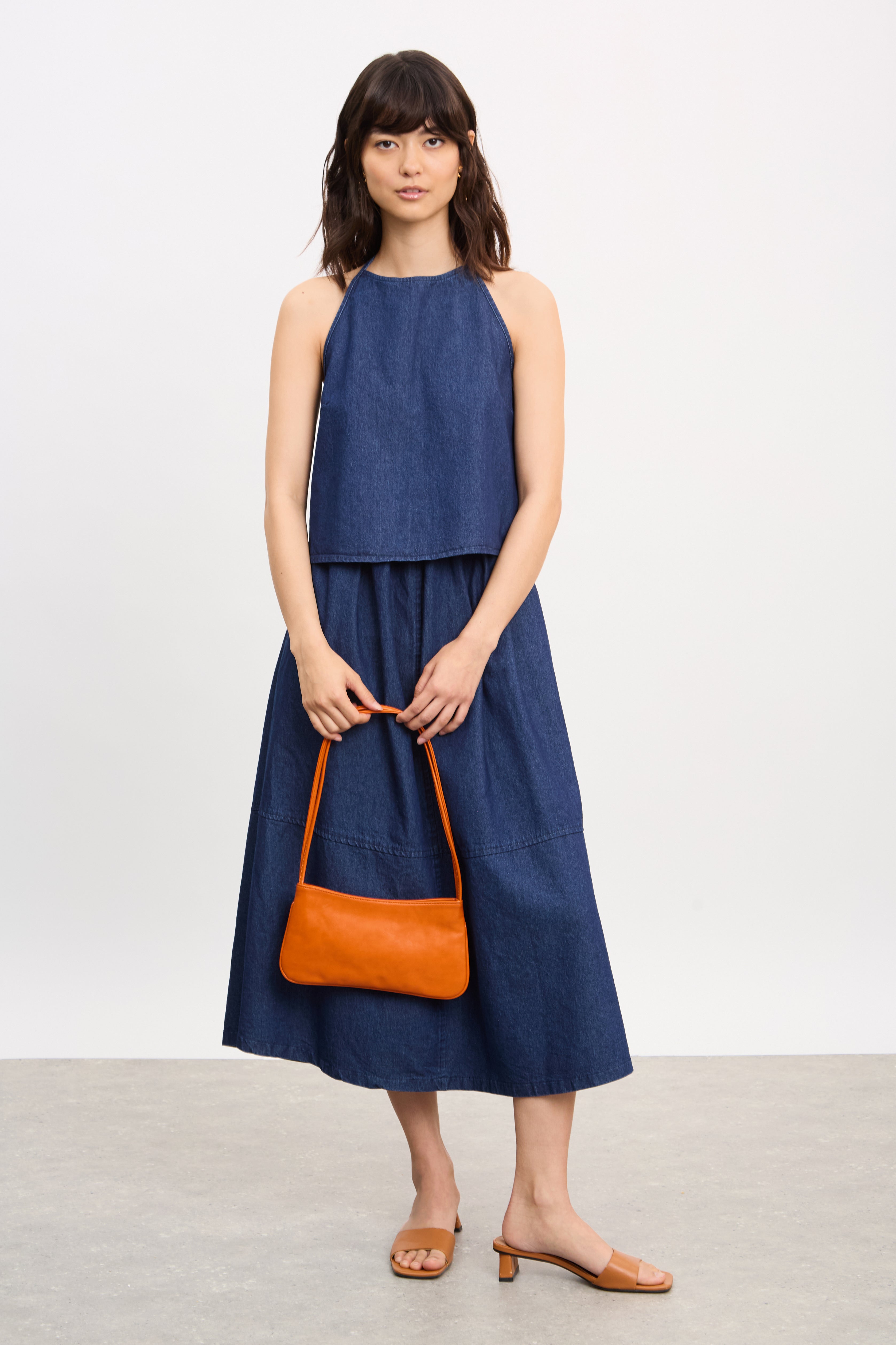 Denim open back halter neck top_4