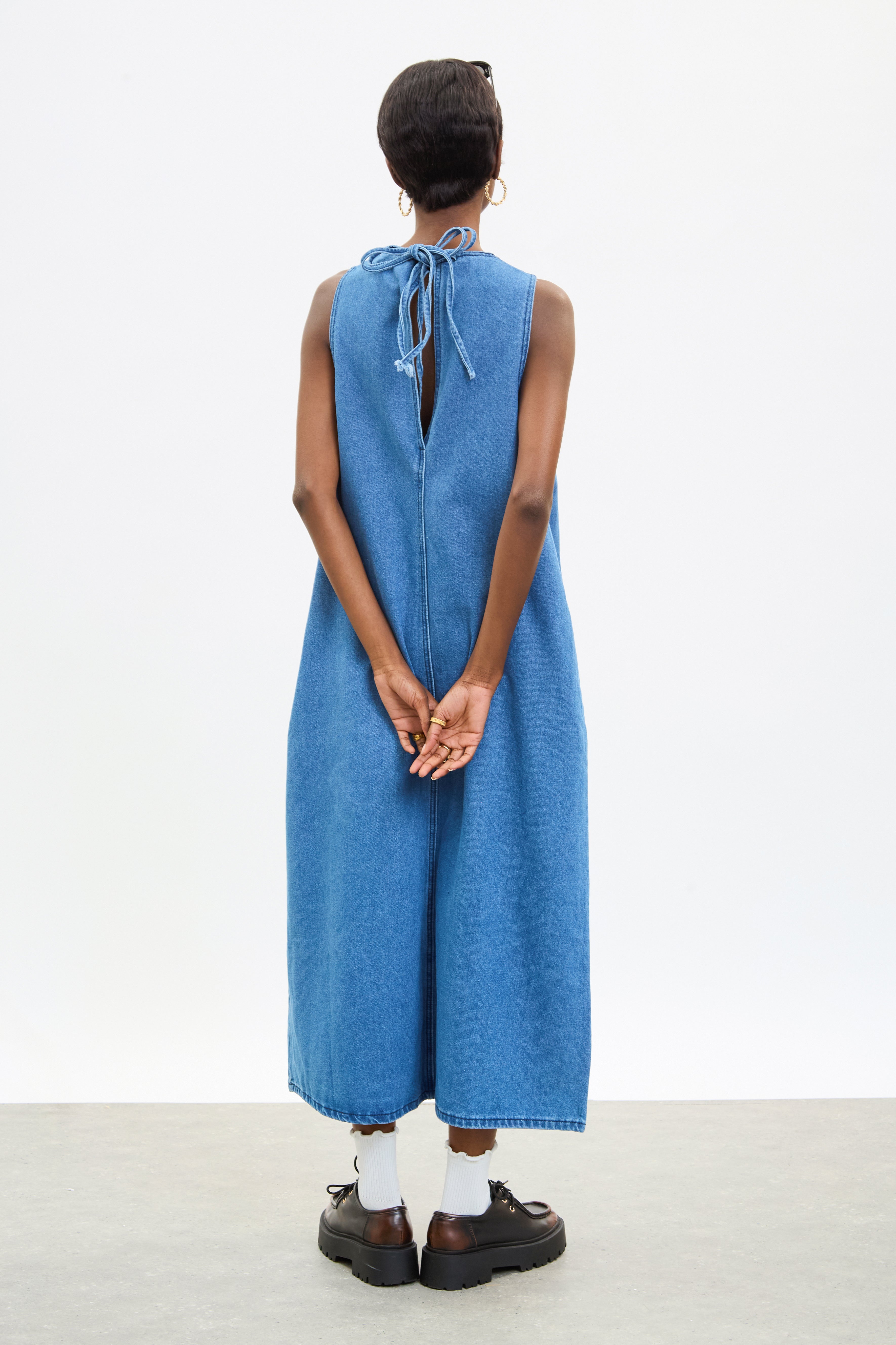 Denim panelled flare midi dress_2