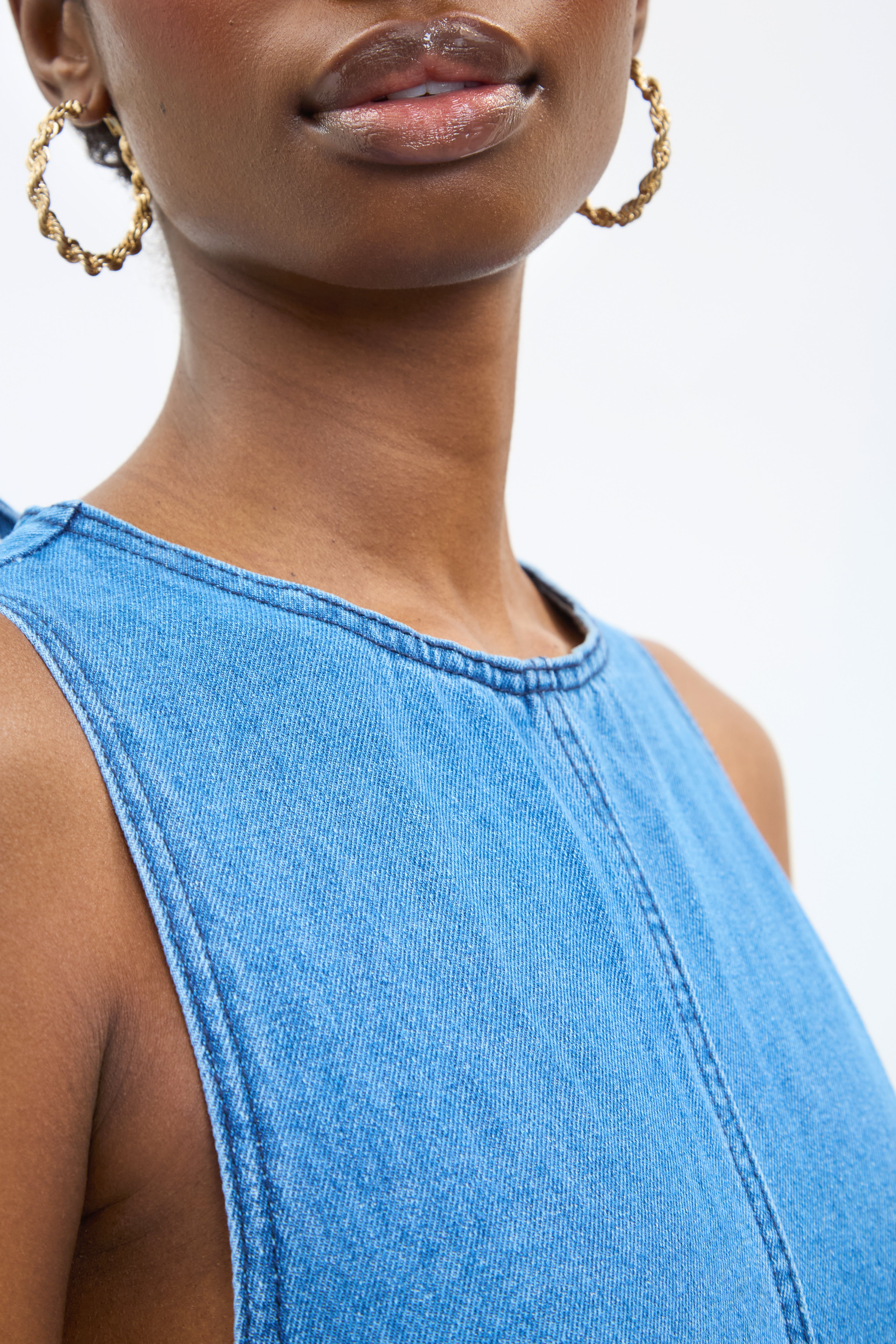 Denim panelled flare midi dress_4