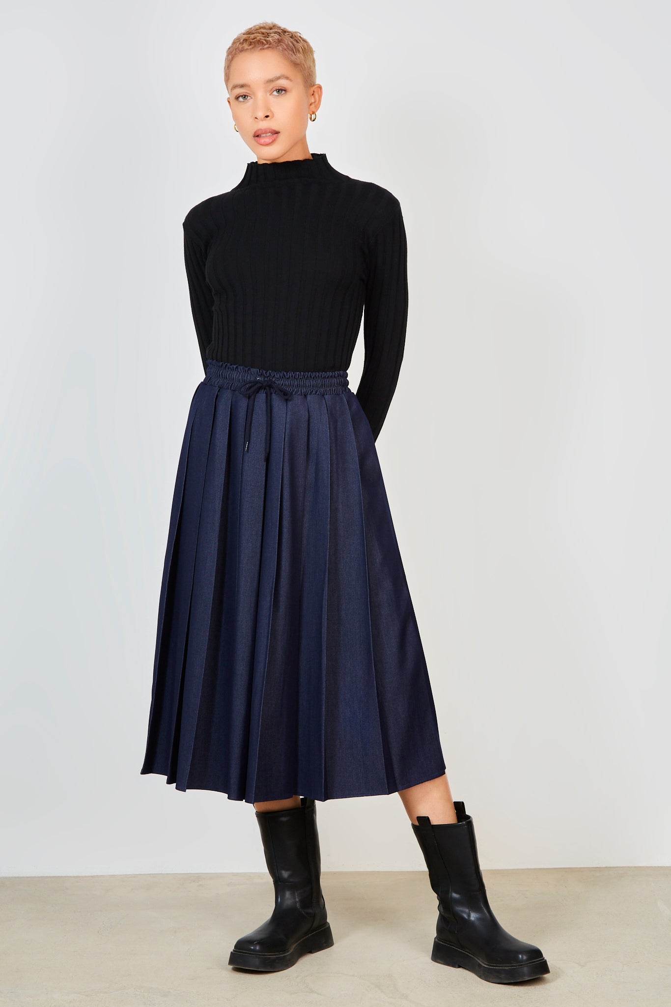Denim pleated skirt_3