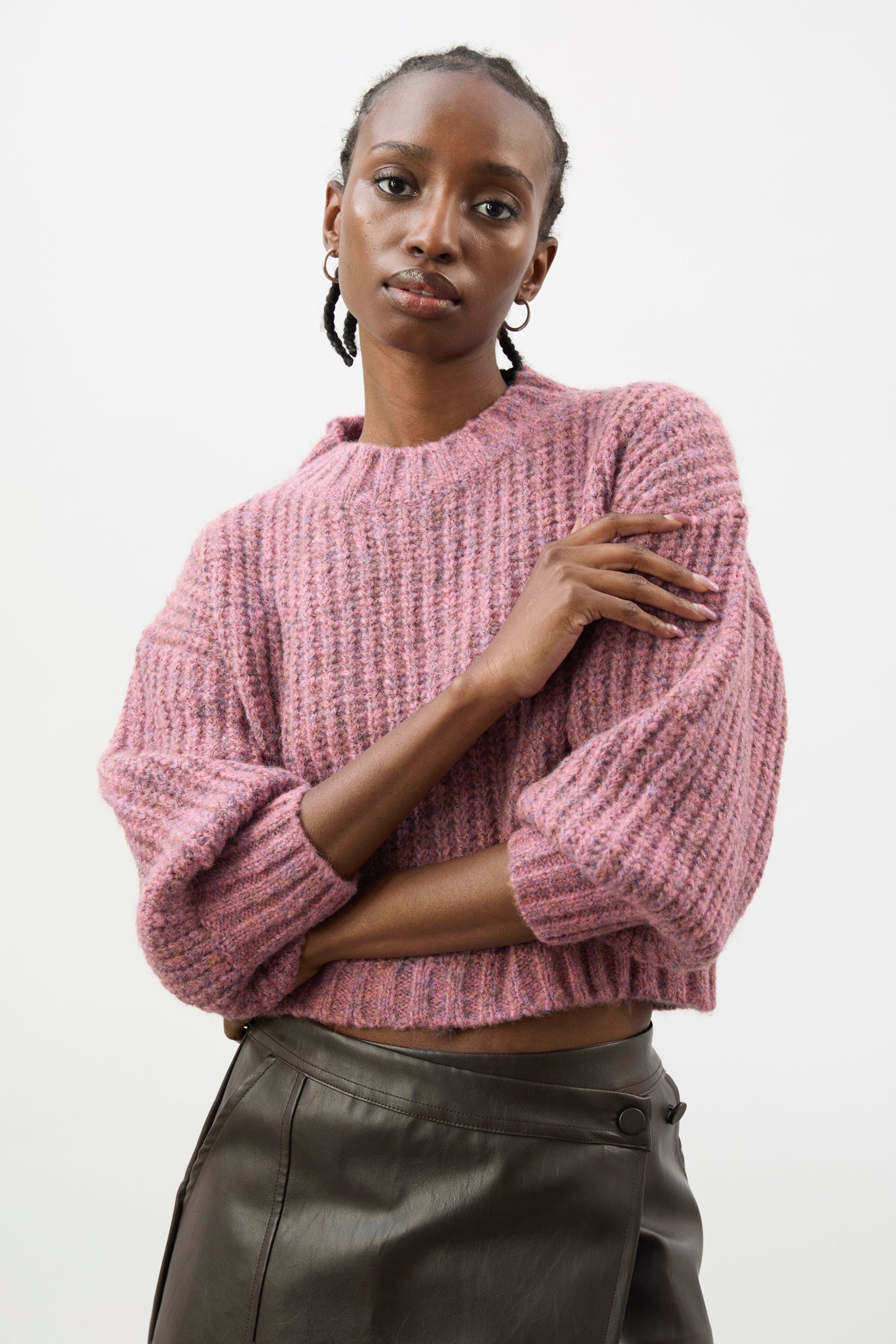 Dusty pink flecked chunky knit cropped jumper_1