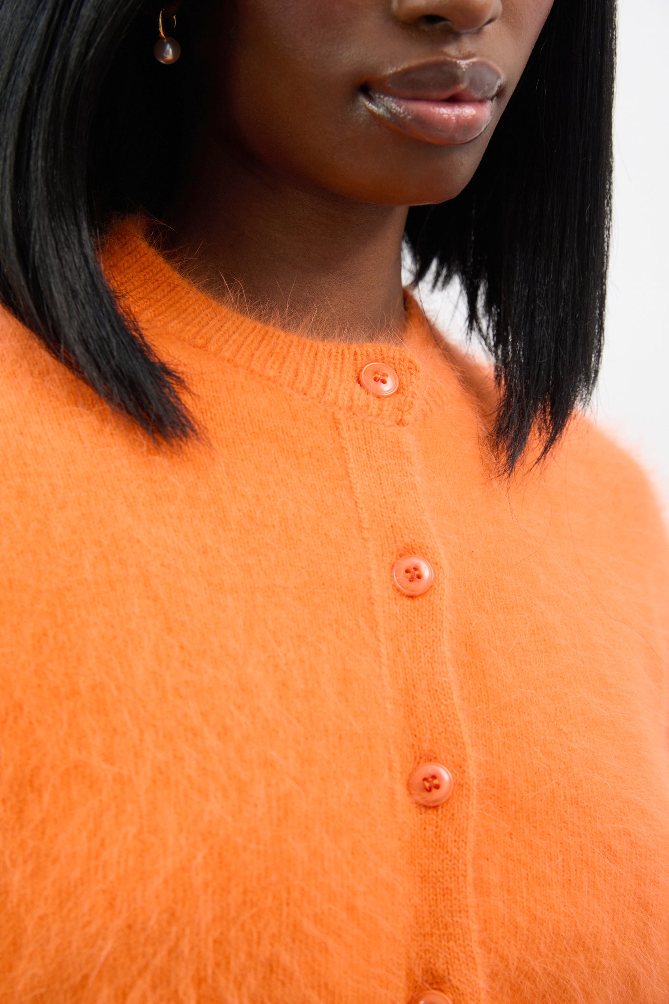 Bright orange angora blend round neck cardigan_3