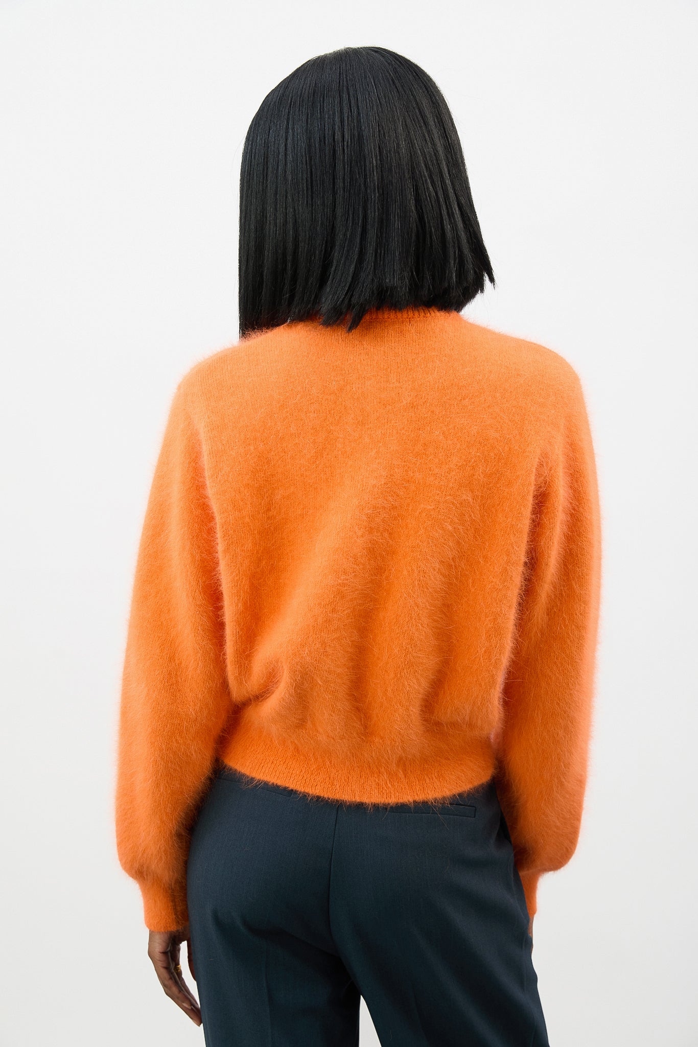 Bright orange angora blend round neck cardigan_2