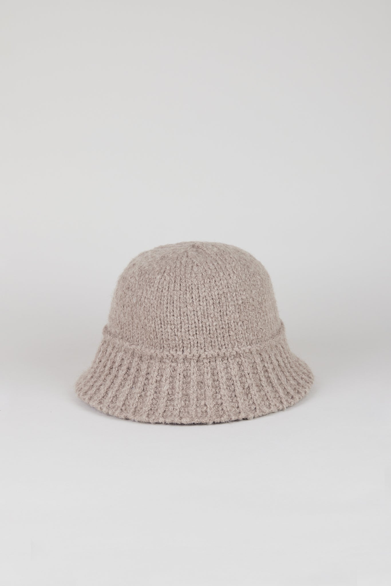 Dark beige knit ribbed trim bucket hat_1