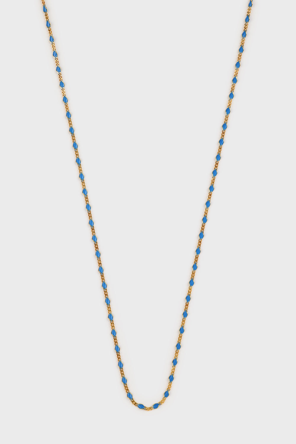 Gold blue bead drop chain necklace_1