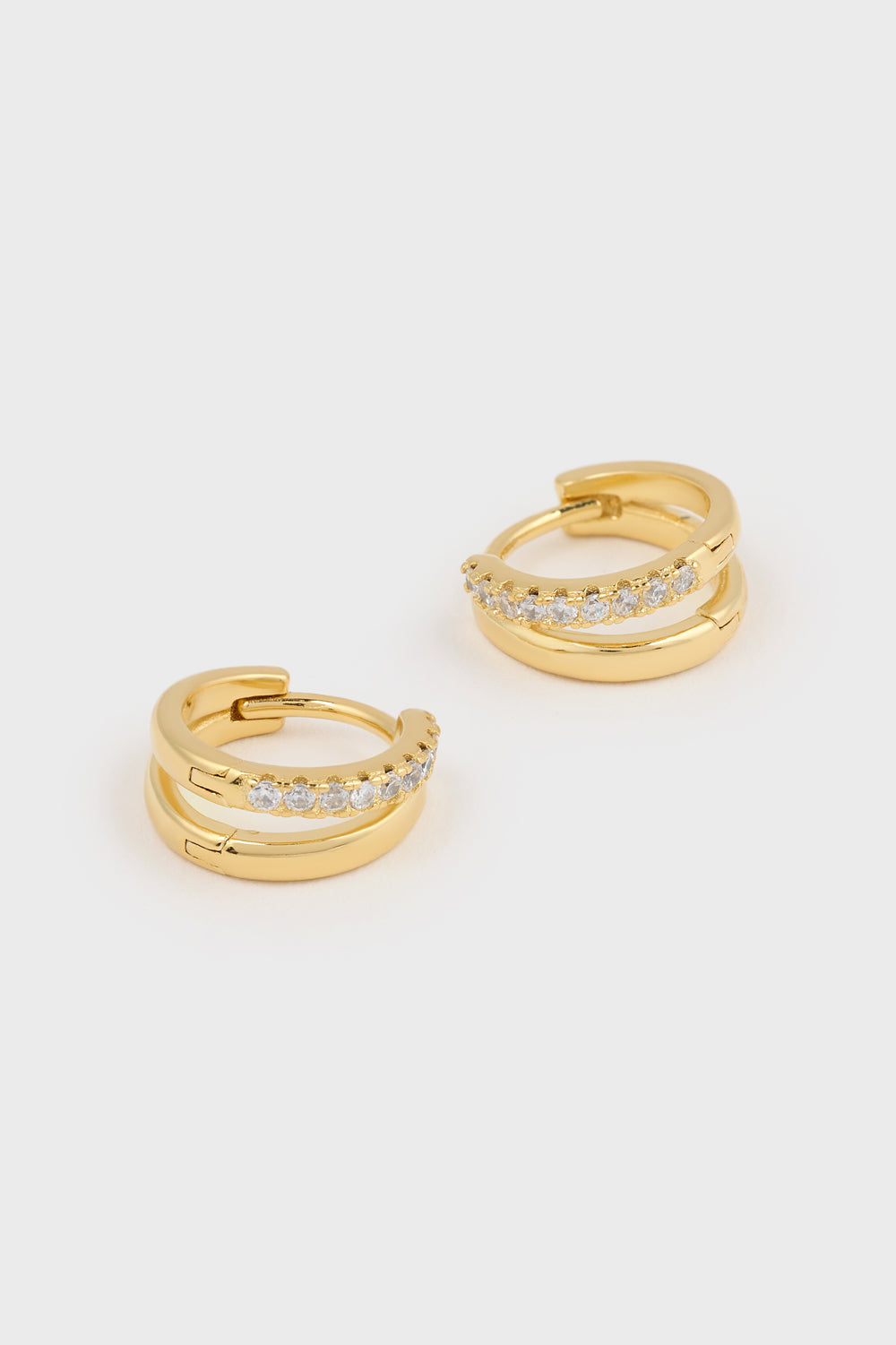 Gold diamante double loop huggie earrings_1