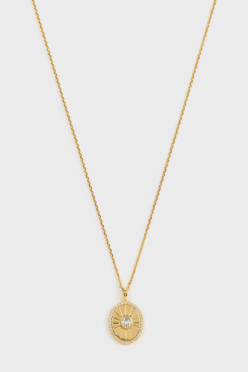 Gold diamante etched oval pendant necklace_1