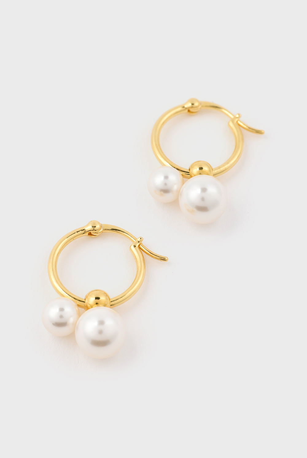 Gold double pearl drop hoop earring_1