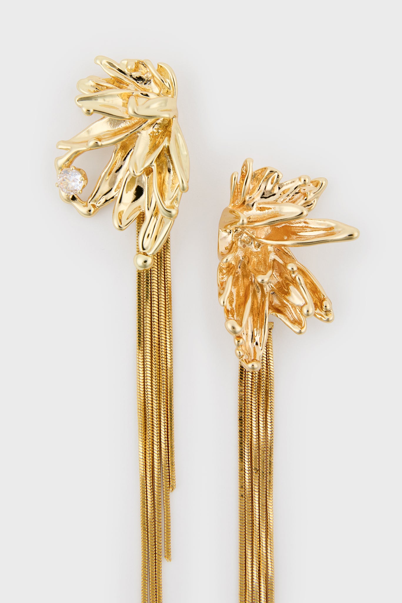 Gold jagged metal diamante multistrand drop earrings_2