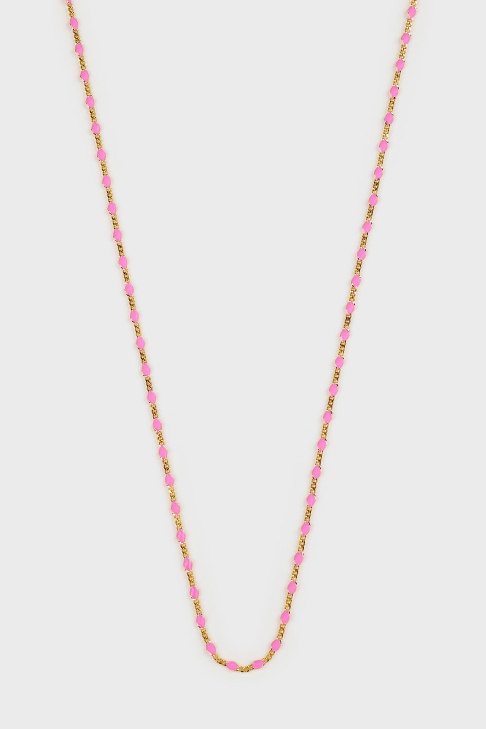 Gold pink bead drop chain necklace_1
