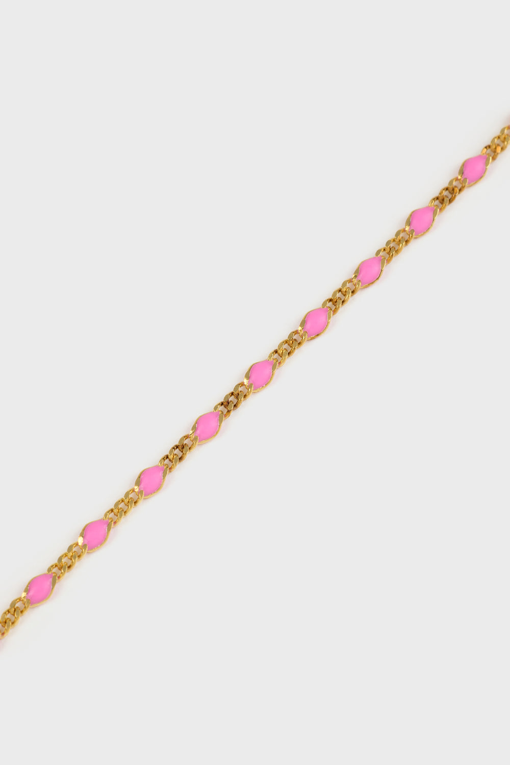 Gold pink bead drop chain necklace_2