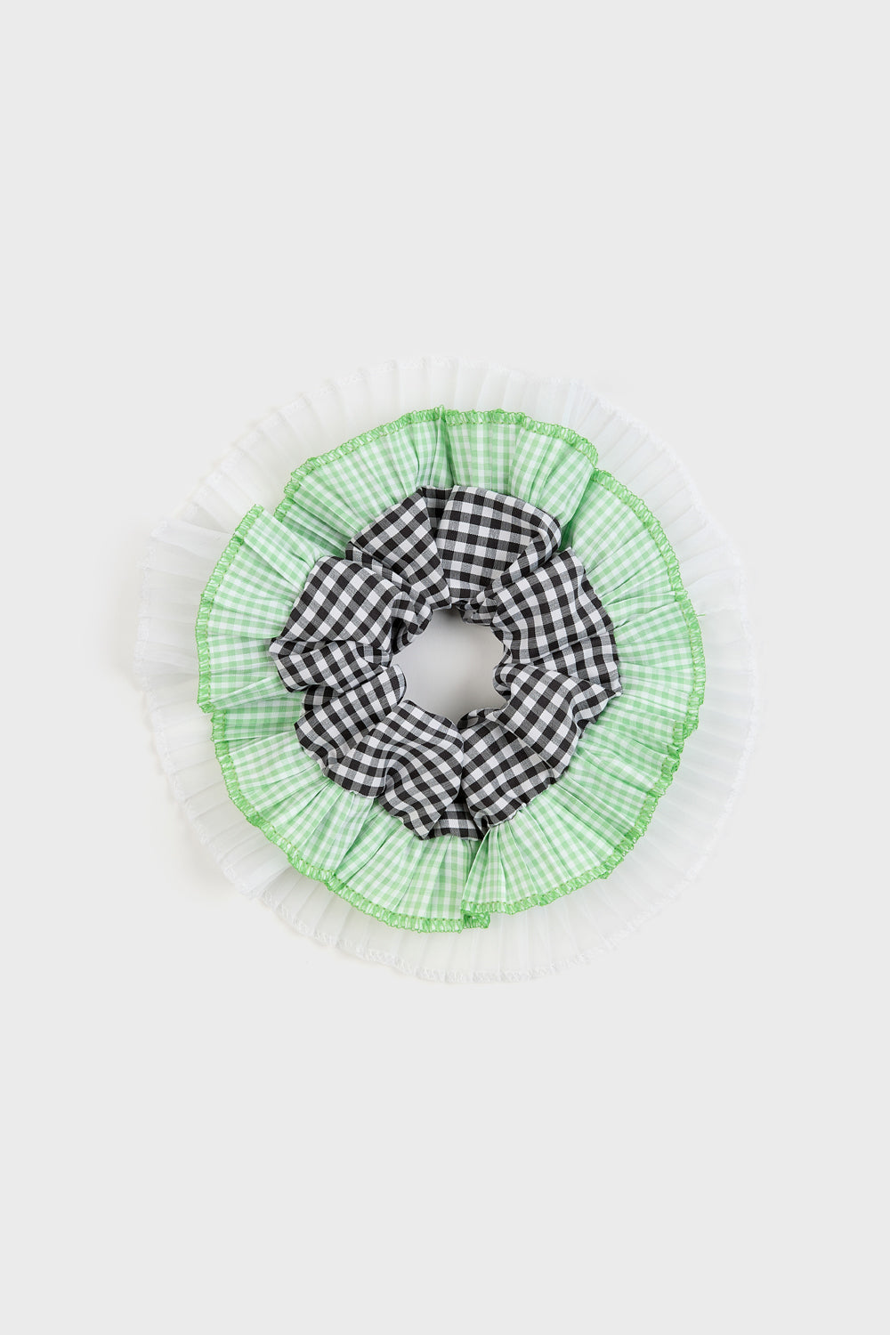 Green and black gingham sheer frill scrunchie_1