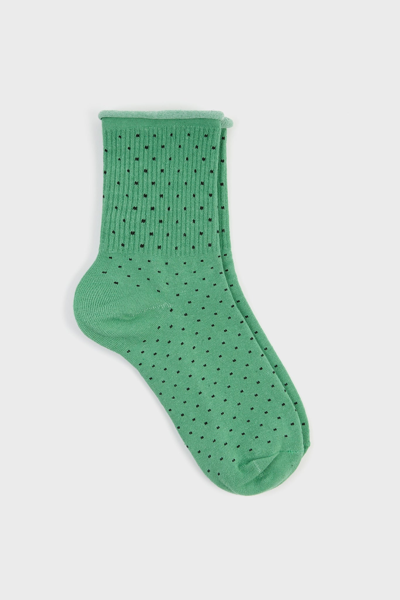 Green and black polka dot roll trim socks_3