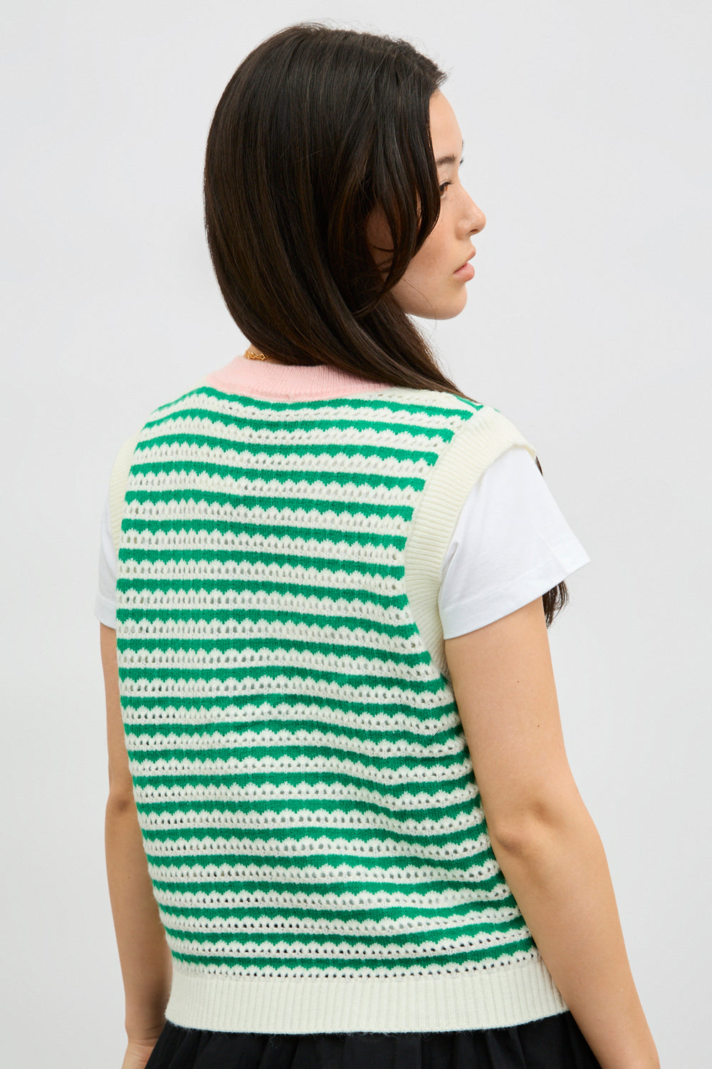 Green and ivory striped pink collar sweater vest_2