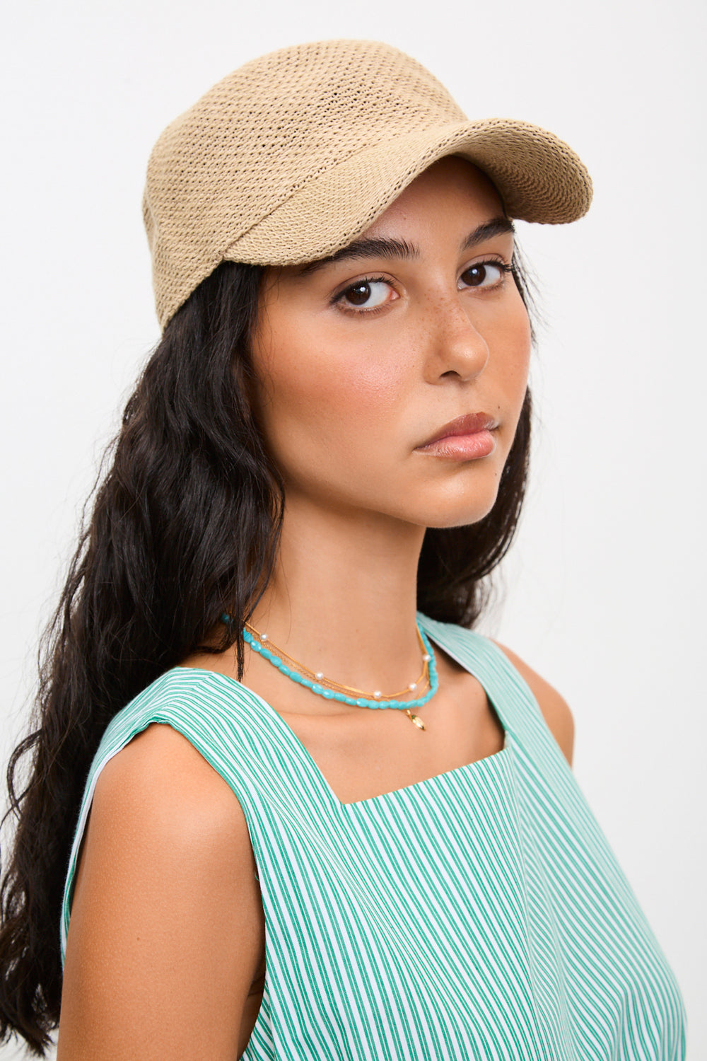 Beige straw weave baseball hat_1