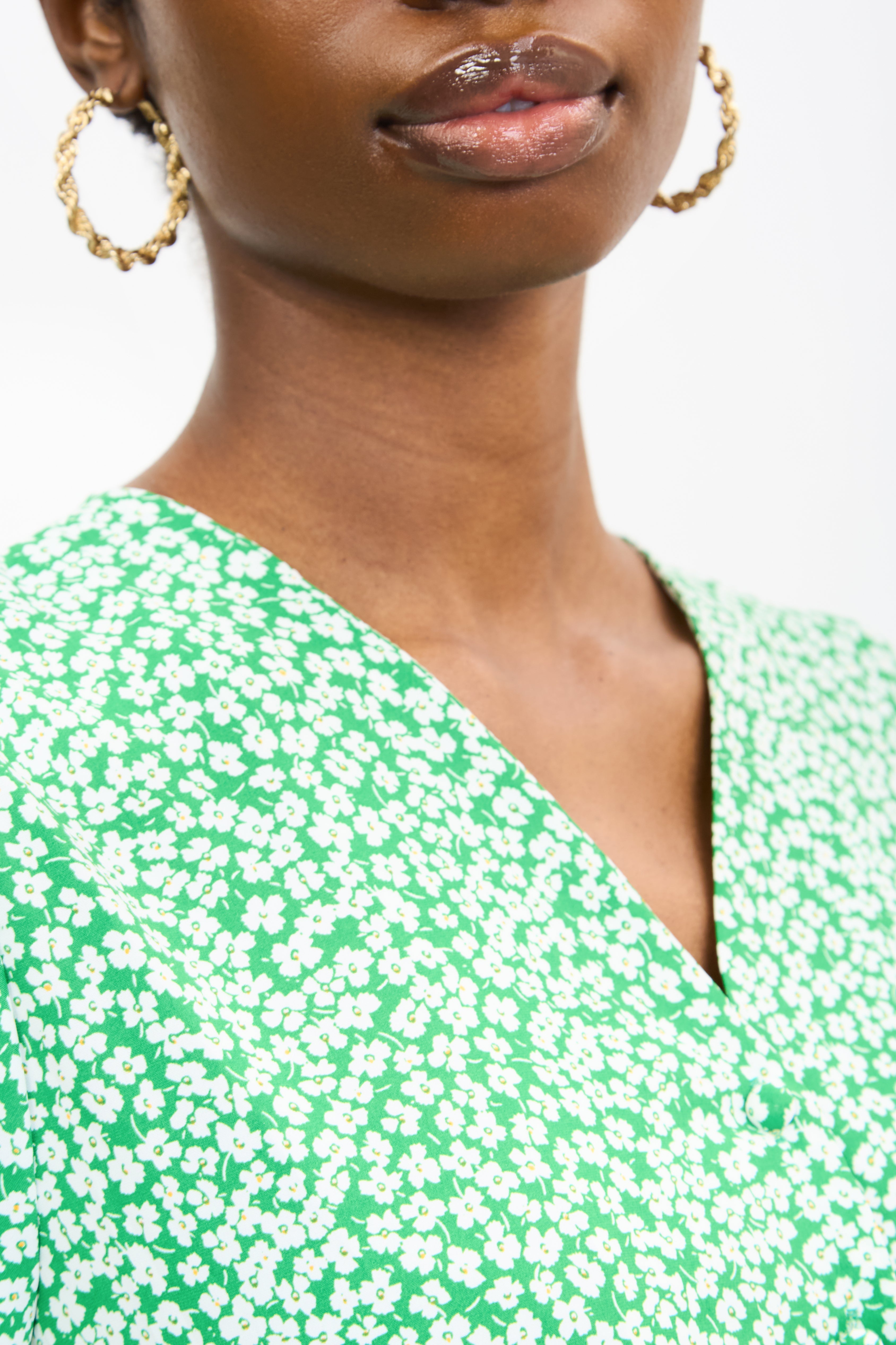 Green and ivory tiny floral print midi dress_4