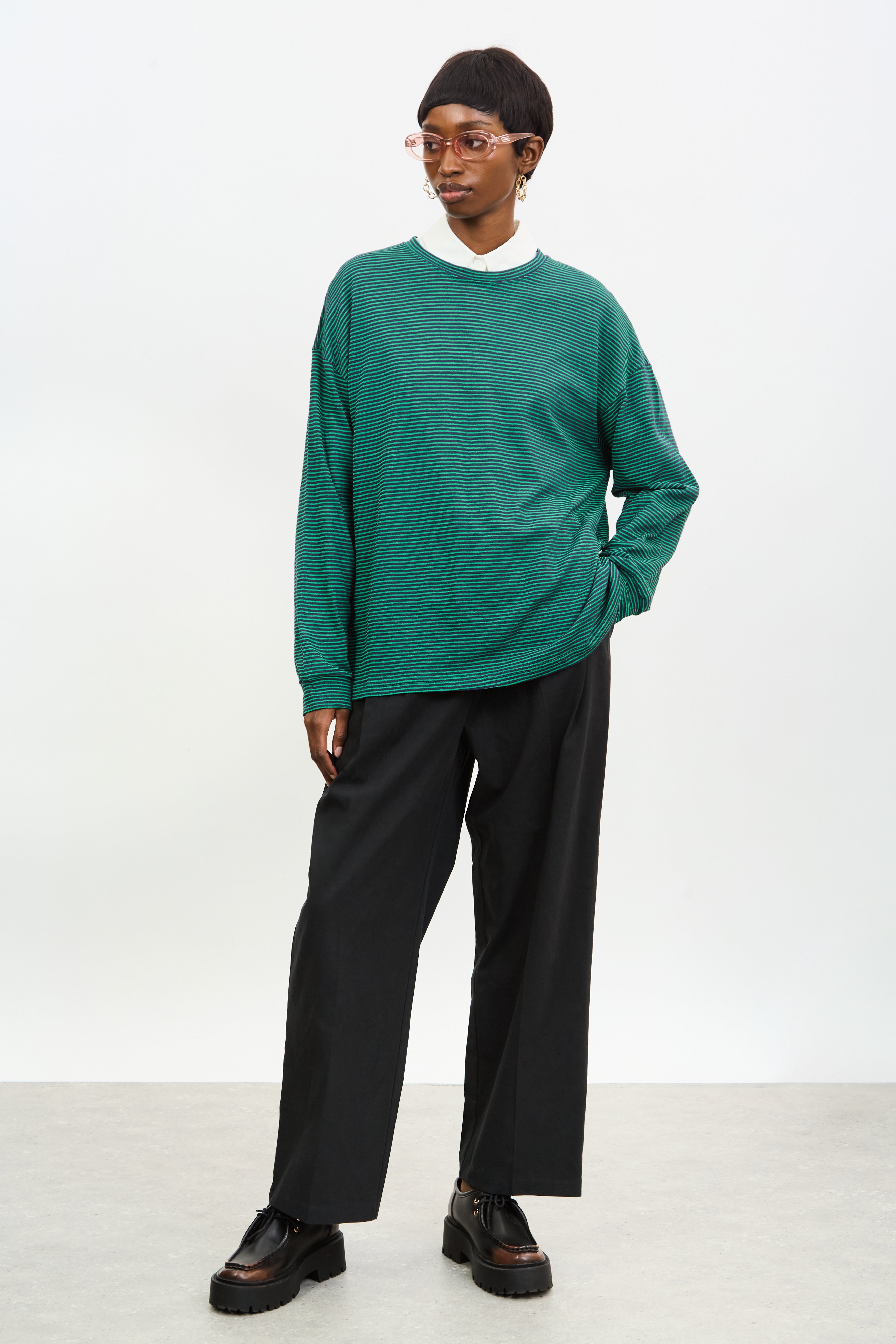 Green and navy horizontal stripe long sleeve tee_4