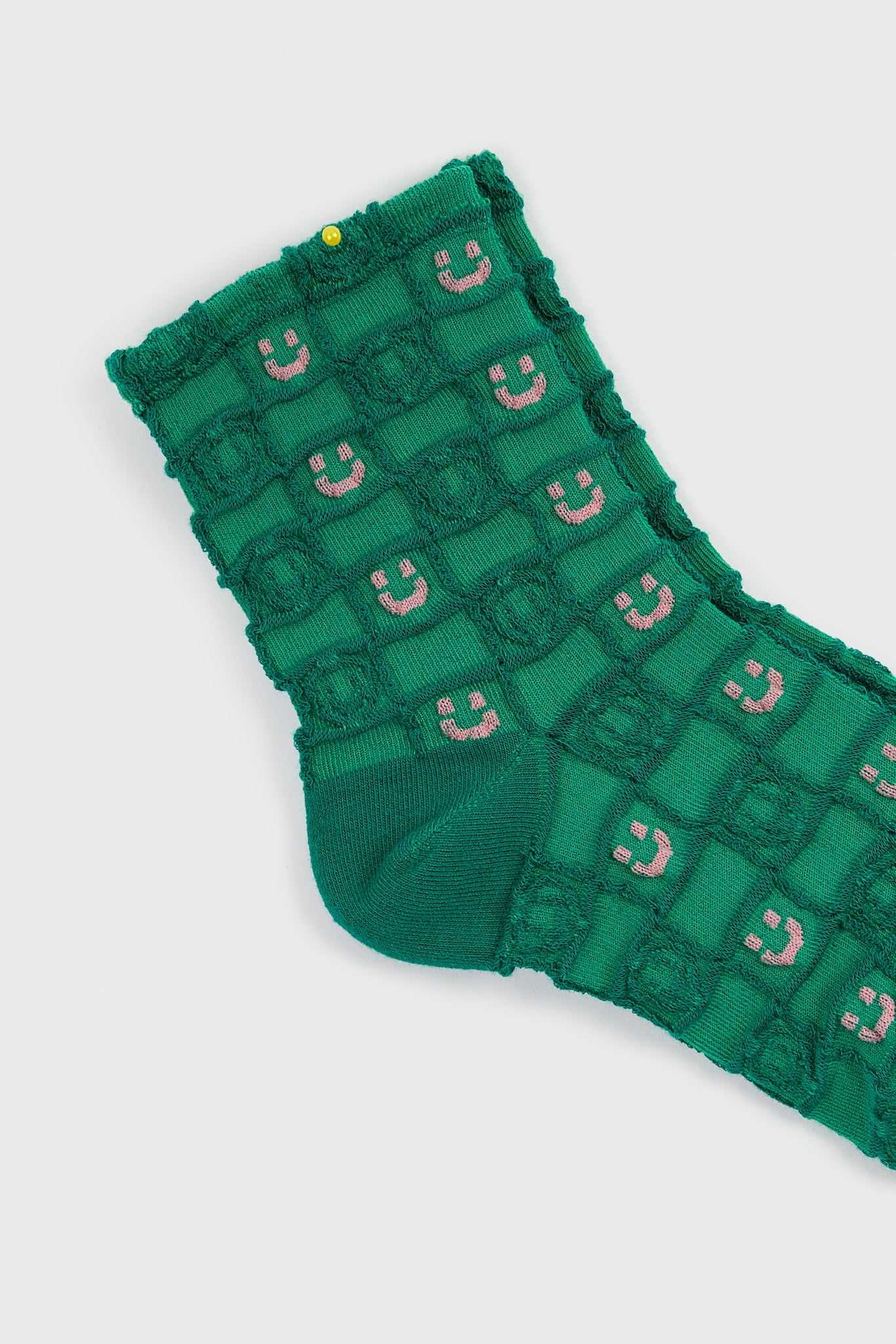 Green and white checked smiley face socks_4