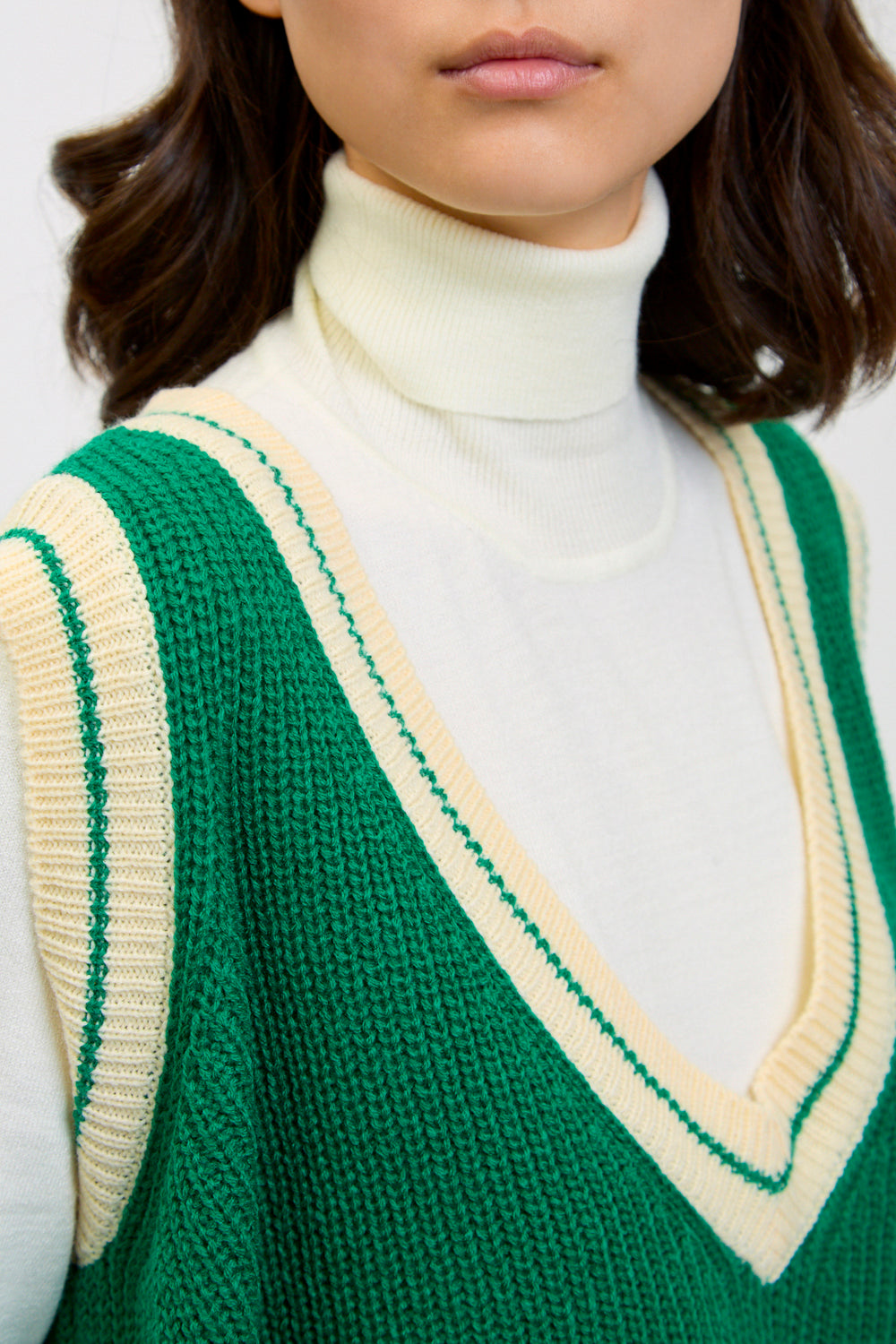 Green deep V varsity sweater vest_3