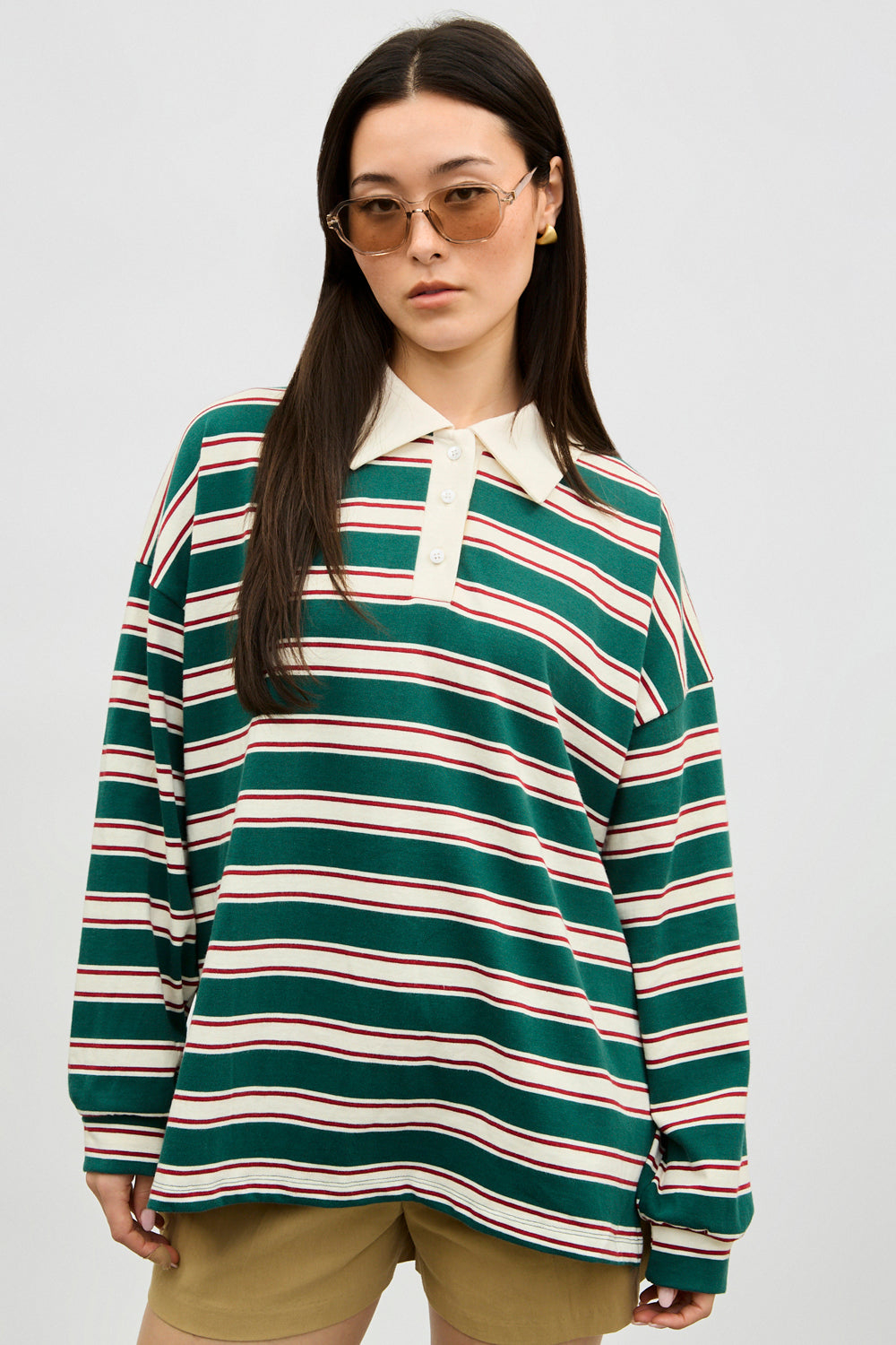 Green ivory and red striped rugby top_1